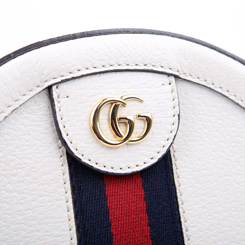 Gucci 550618 Ophidia Leather Round Small Crossbody White