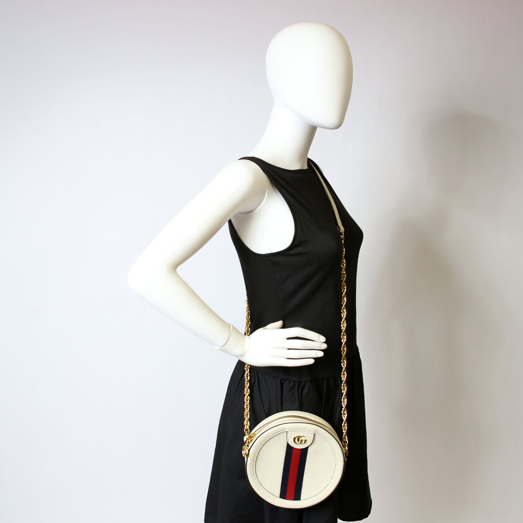 Gucci 550618 Ophidia Leather Round Small Crossbody White