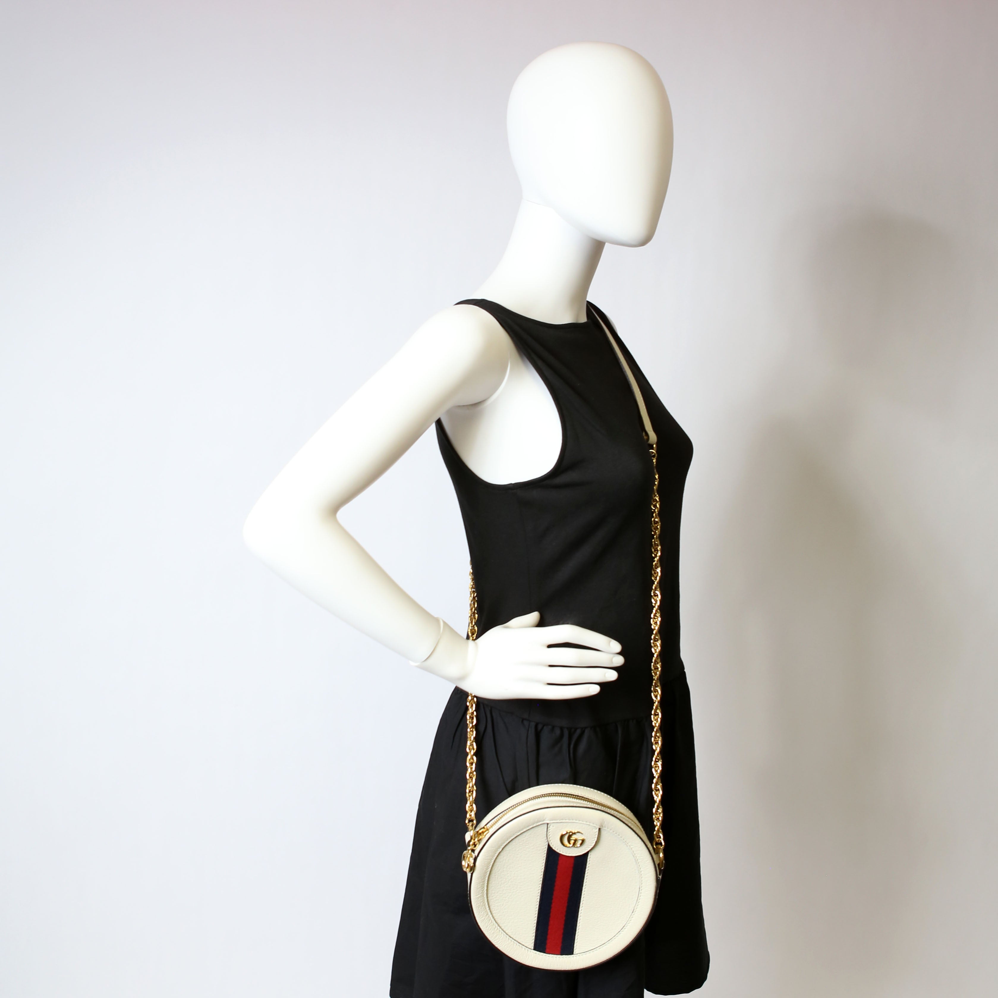 Gucci 550618 Ophidia Leather Round Small Crossbody White