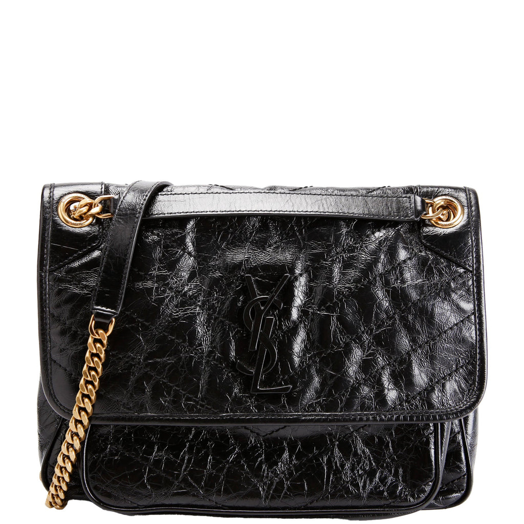 SAINT LAURENT Niki Medium Crinkle Leather 633158 Black