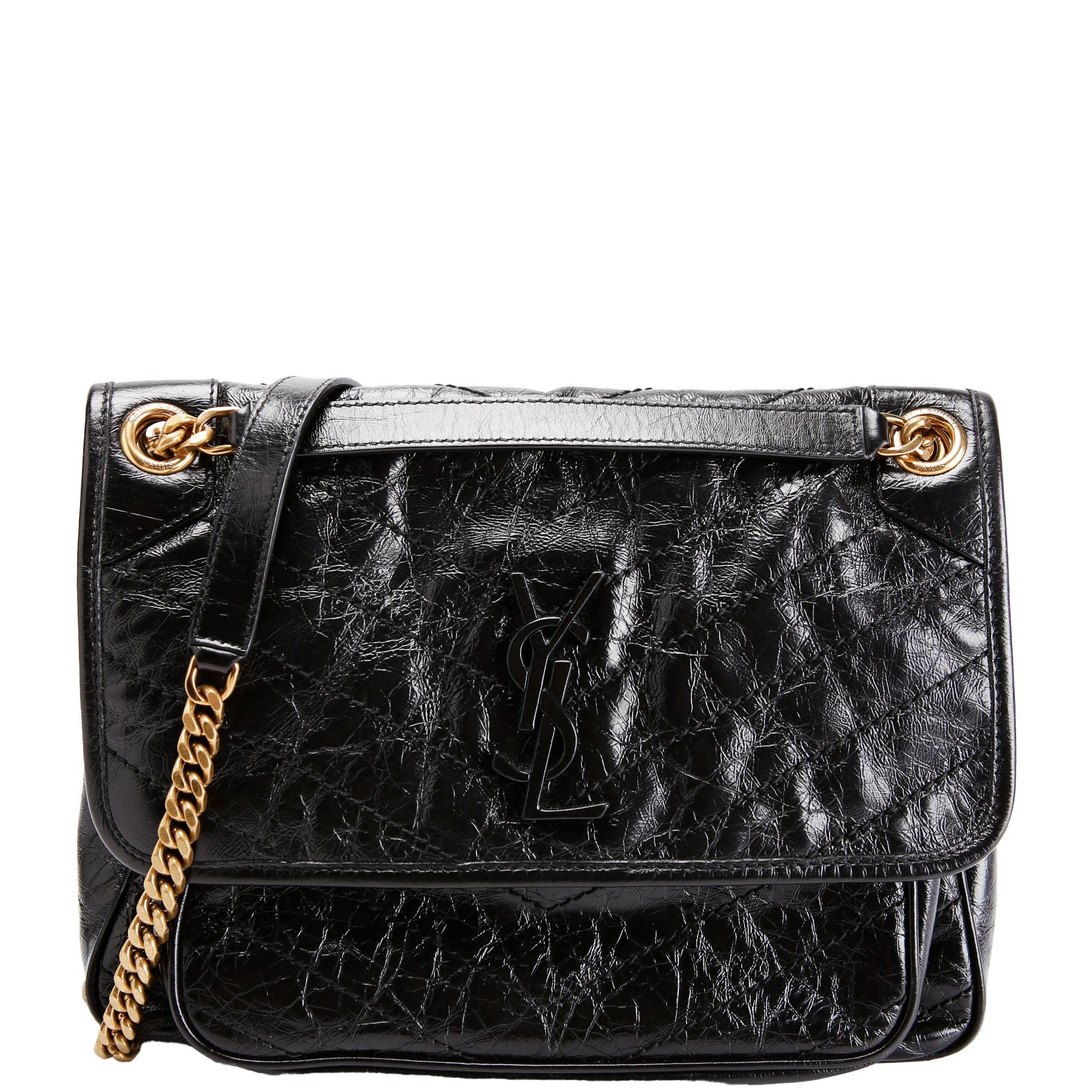 SAINT LAURENT Niki Medium Crinkle Leather 633158 Black