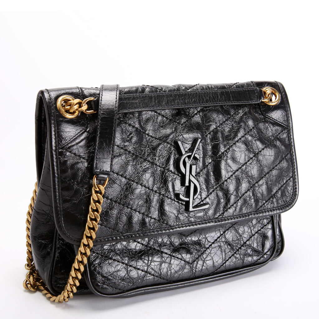 SAINT LAURENT Niki Medium Crinkle Leather 633158 Black