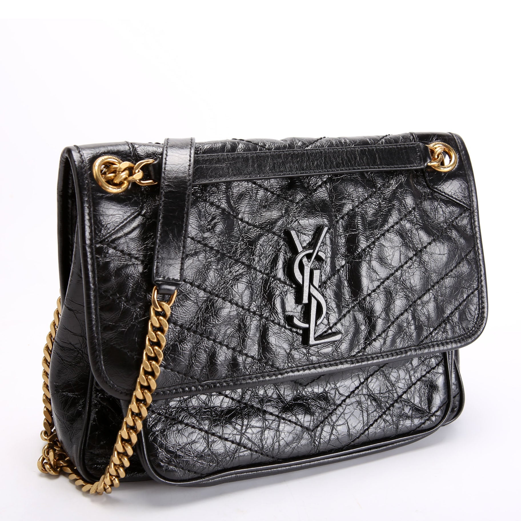 SAINT LAURENT Niki Medium Crinkle Leather 633158 Black