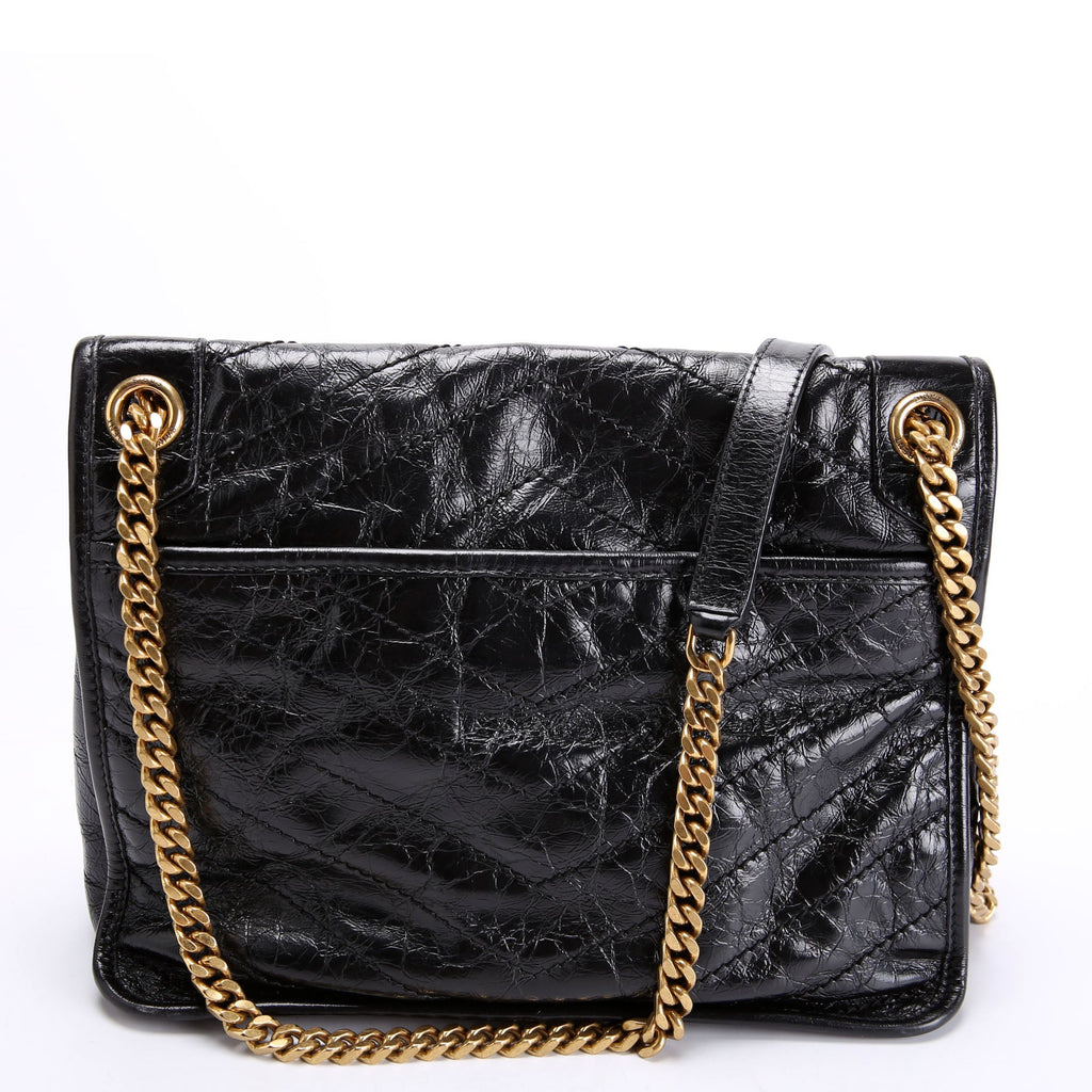 SAINT LAURENT Niki Medium Crinkle Leather 633158 Black