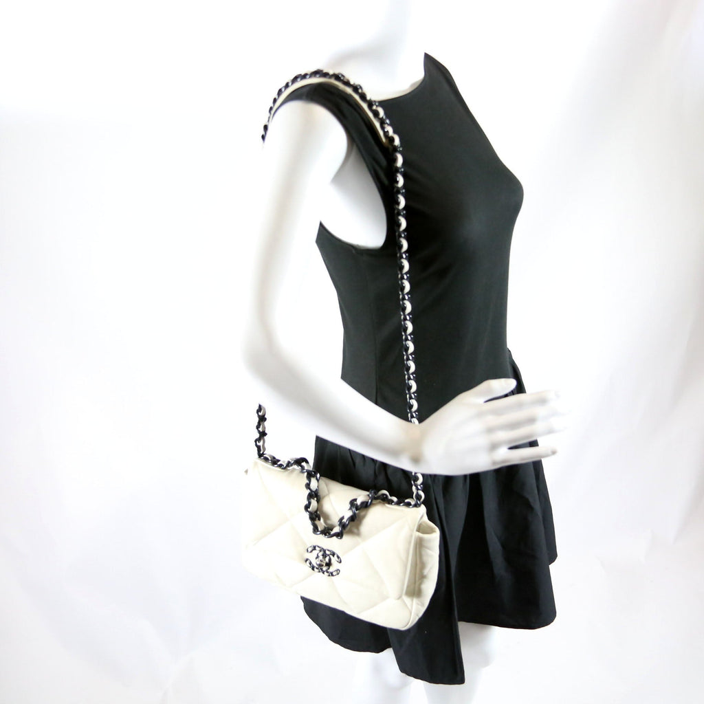 Quilted Lambskin 19 Small Flap RFID White