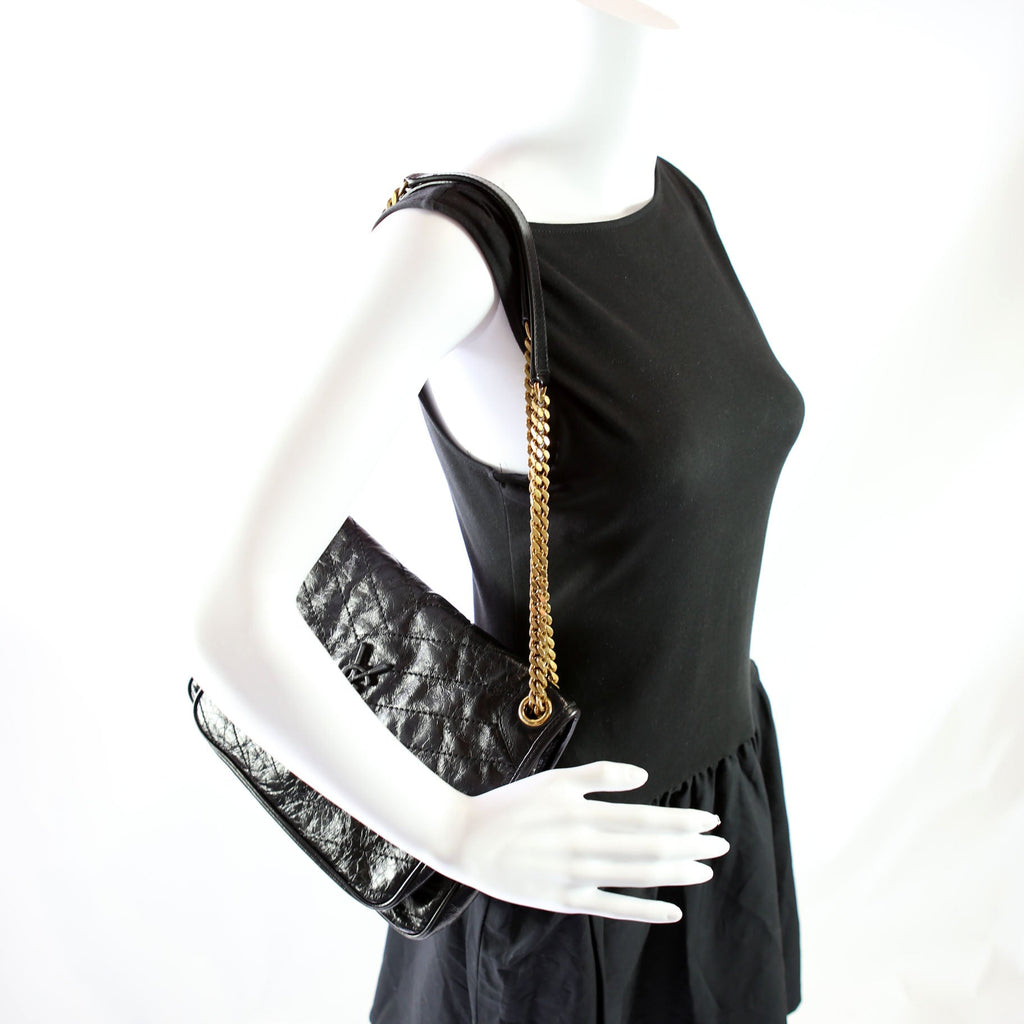 SAINT LAURENT Niki Medium Crinkle Leather 633158 Black
