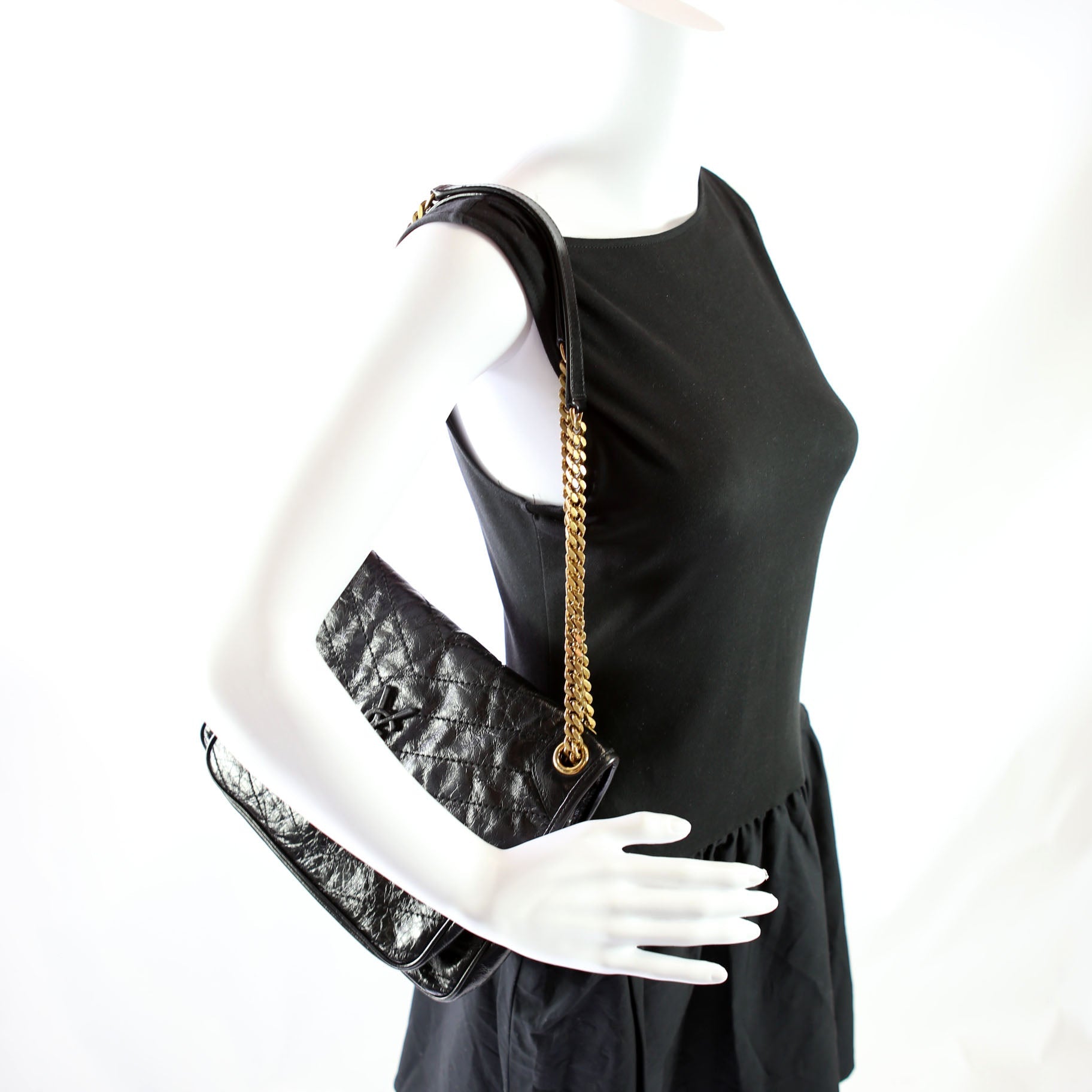SAINT LAURENT Niki Medium Crinkle Leather 633158 Black