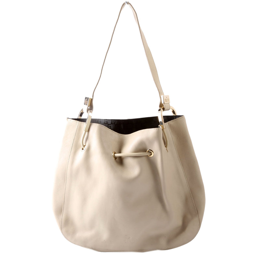 001.3748 Leather Drawstring Hobo Beige/Black