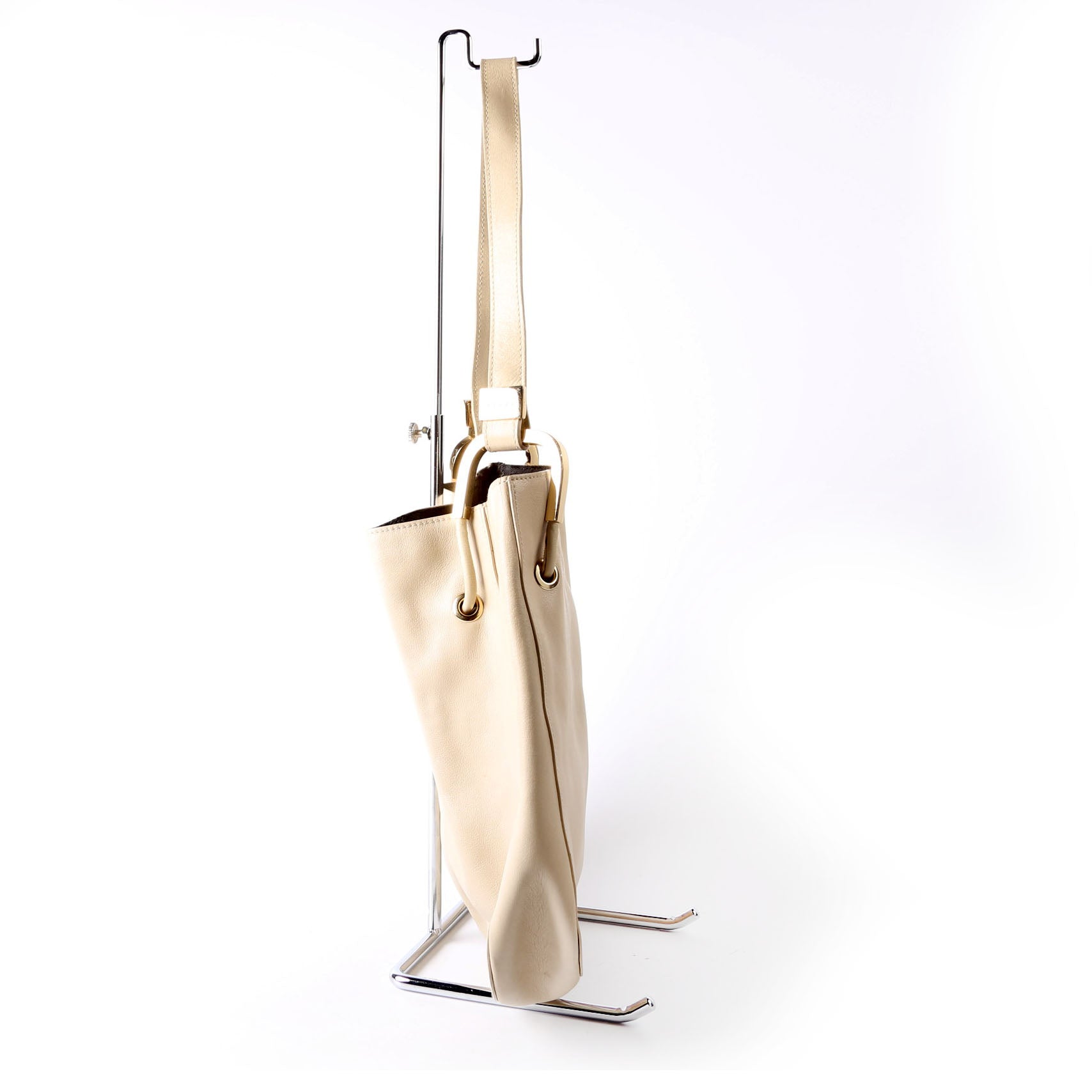 001.3748 Leather Drawstring Hobo Beige/Black