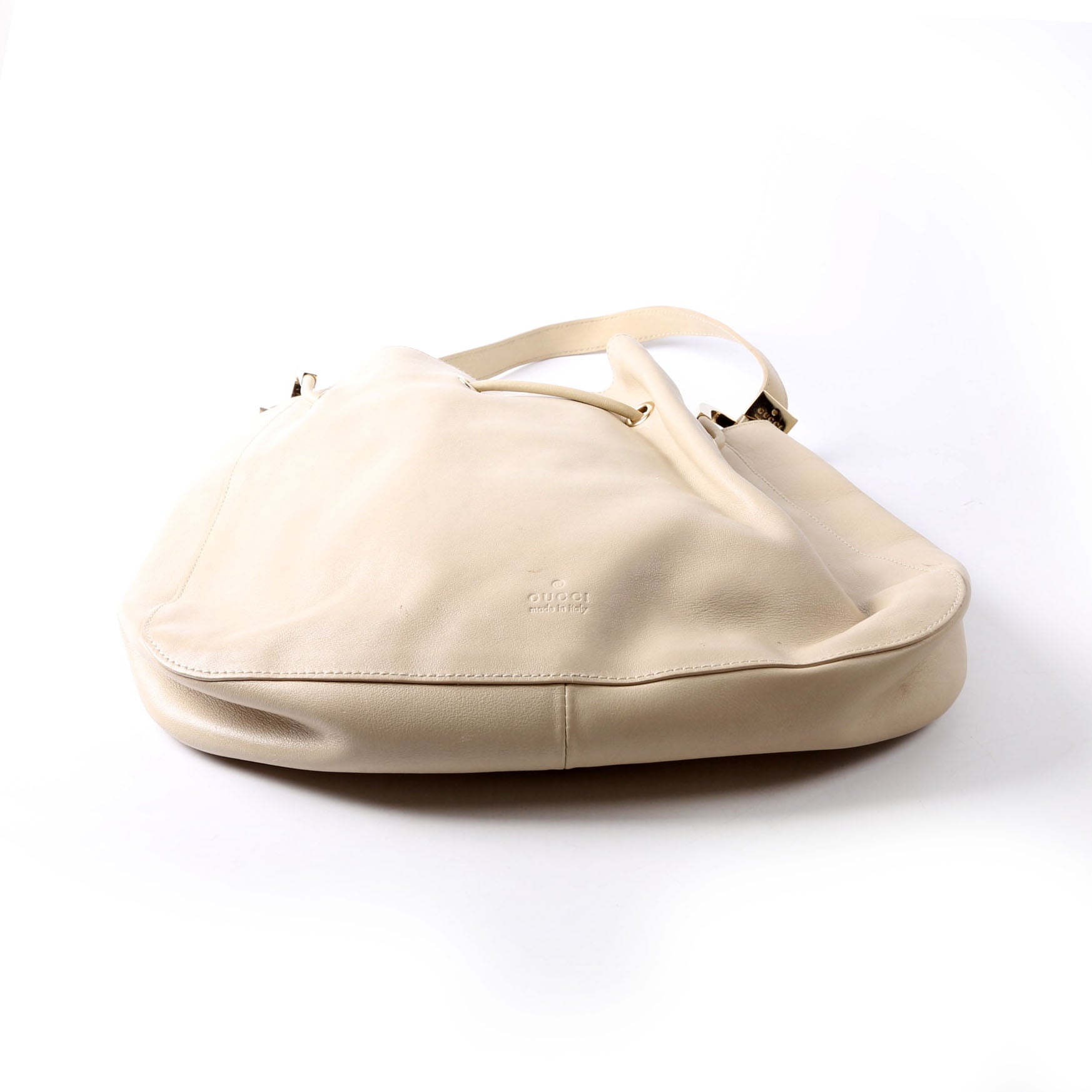 001.3748 Leather Drawstring Hobo Beige/Black