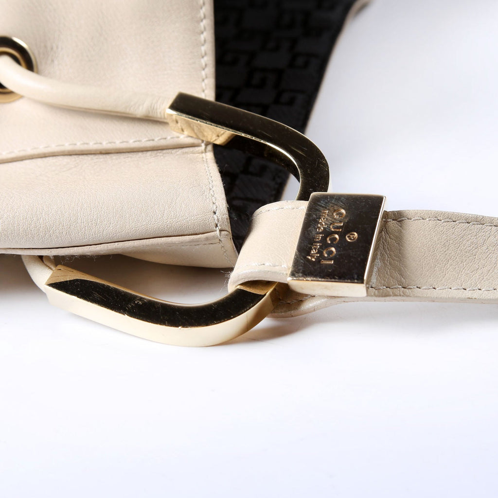 001.3748 Leather Drawstring Hobo Beige/Black