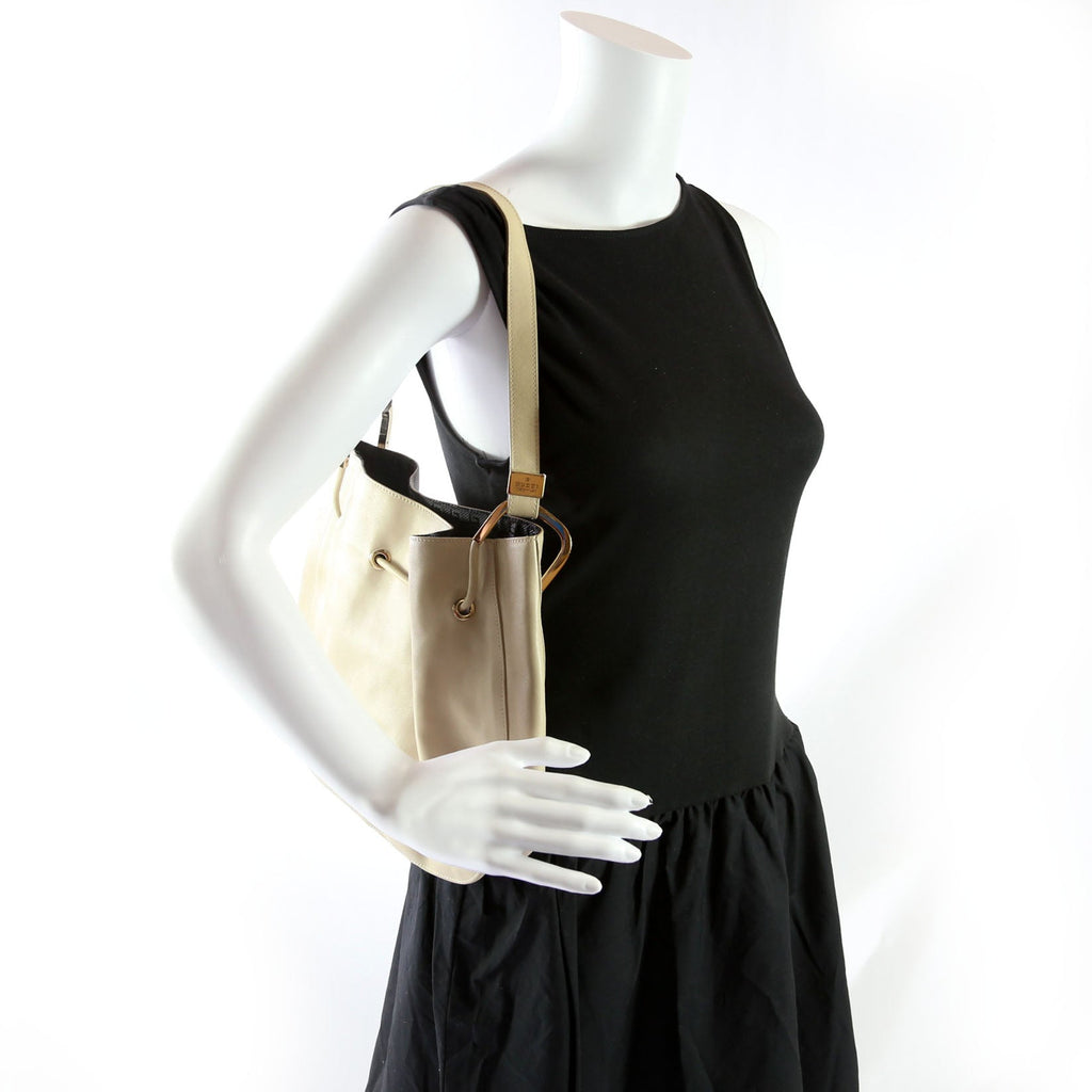 001.3748 Leather Drawstring Hobo Beige/Black