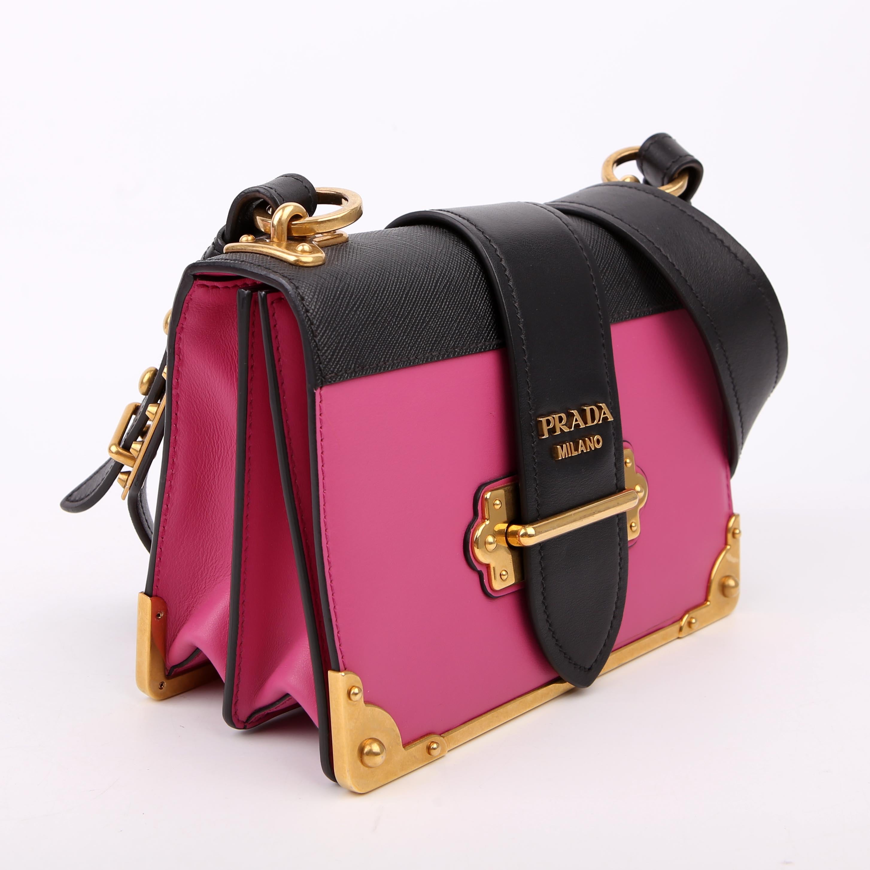 Prada 1BD045 Cahier Small Calfskin/Saffiano Pink