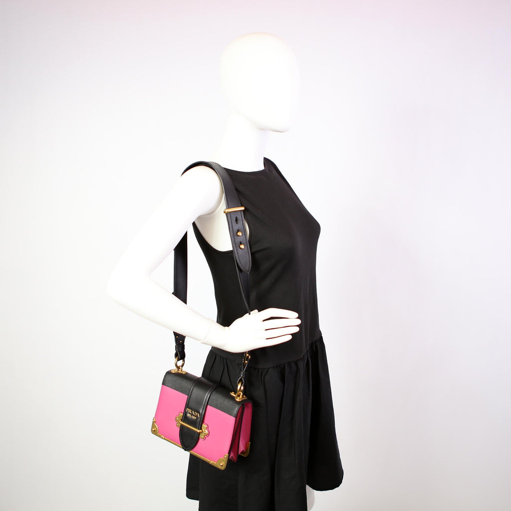 Prada 1BD045 Cahier Small Calfskin/Saffiano Pink