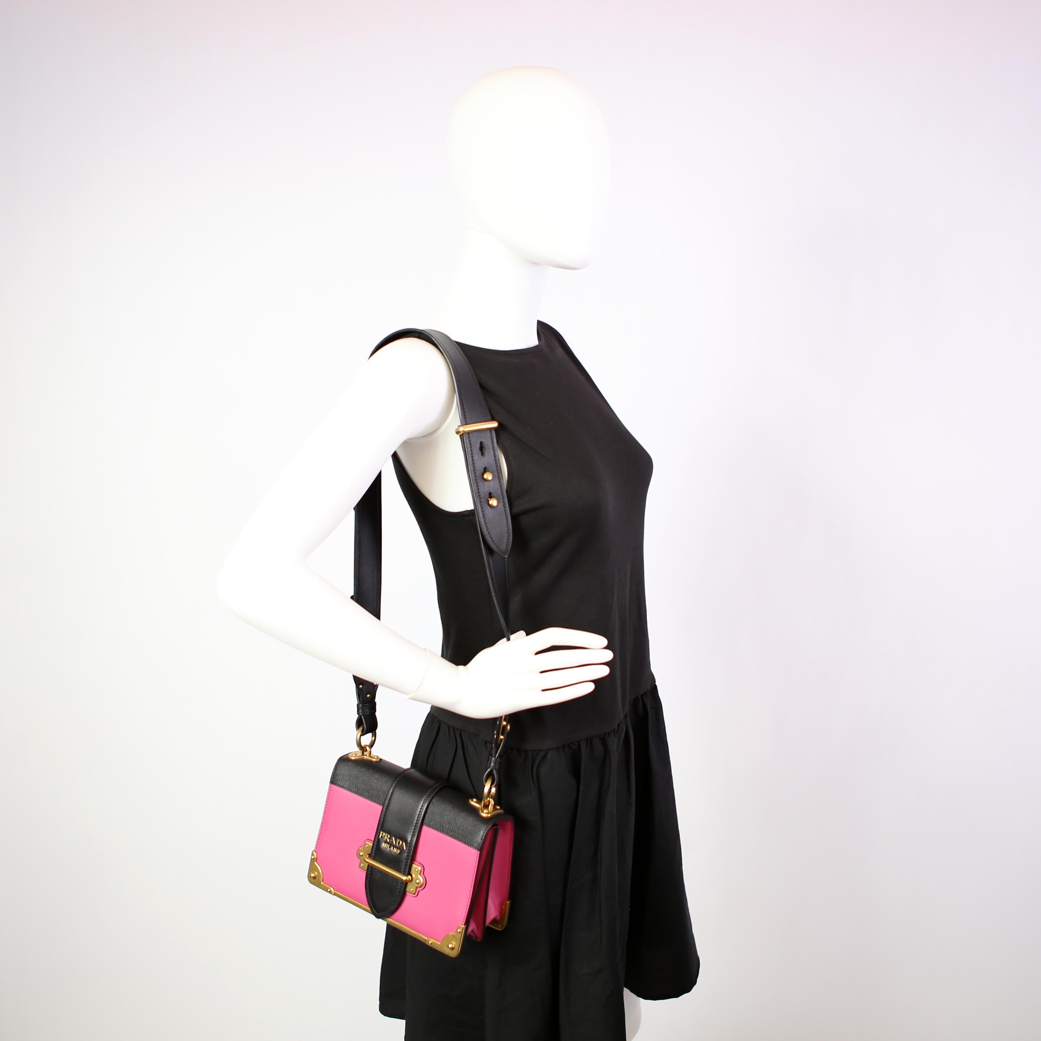 Prada 1BD045 Cahier Small Calfskin/Saffiano Pink