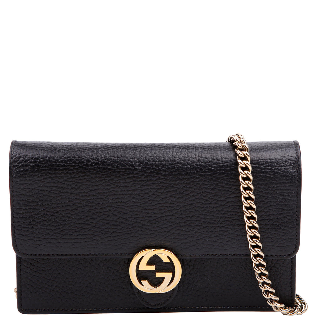 Gucci 615523 Interlocking GG Wallet On Chain Calfskin Black