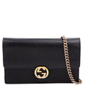Gucci 615523 Interlocking GG Wallet On Chain Calfskin Black