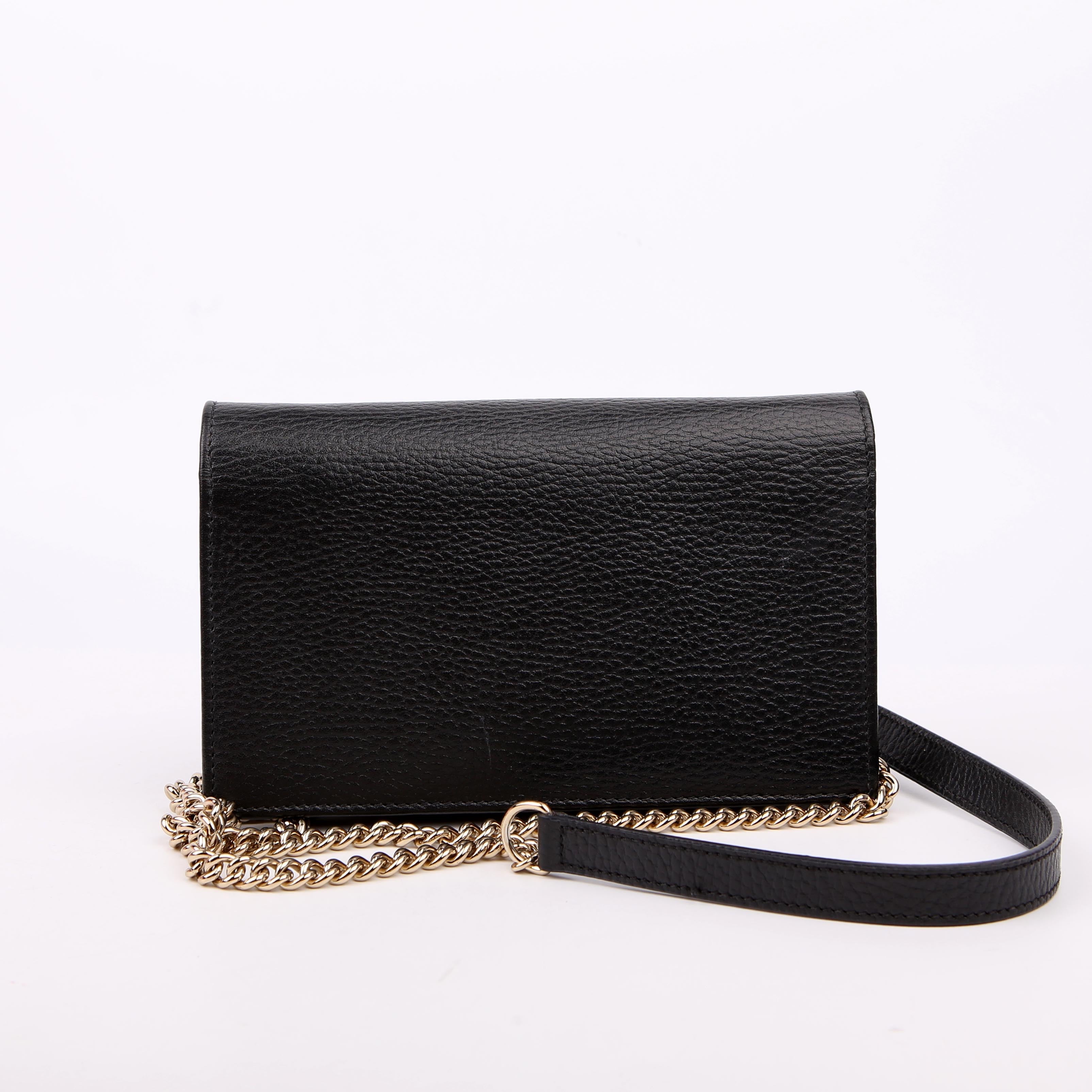 Gucci 615523 Interlocking GG Wallet On Chain Calfskin Black