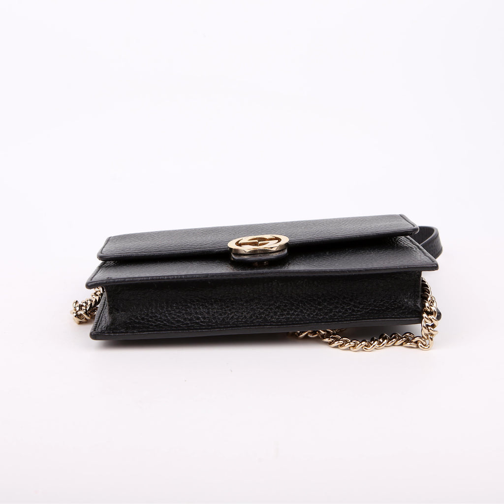 Gucci 615523 Interlocking GG Wallet On Chain Calfskin Black