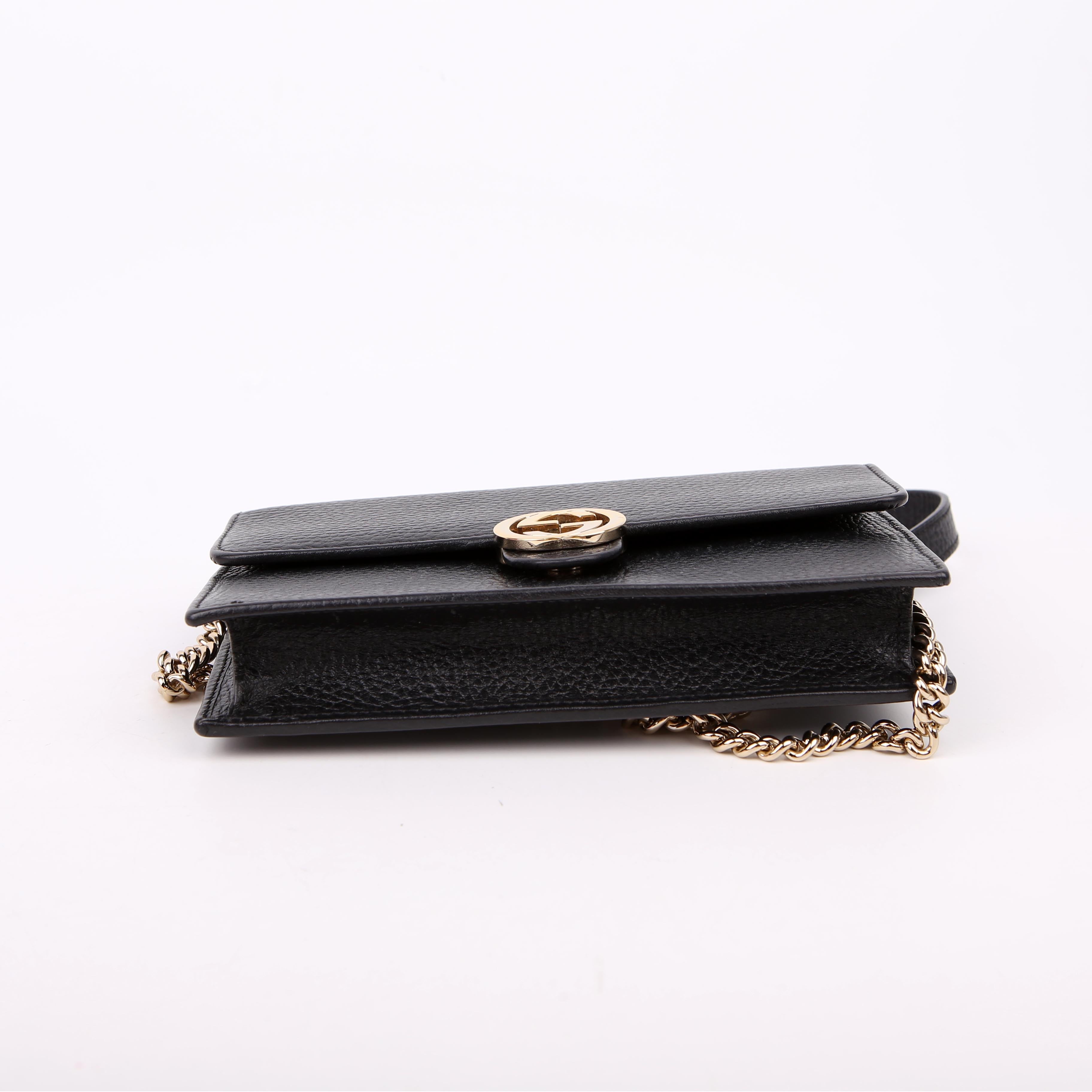 Gucci 615523 Interlocking GG Wallet On Chain Calfskin Black