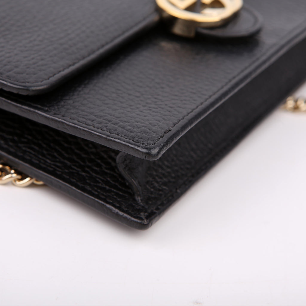 Gucci 615523 Interlocking GG Wallet On Chain Calfskin Black