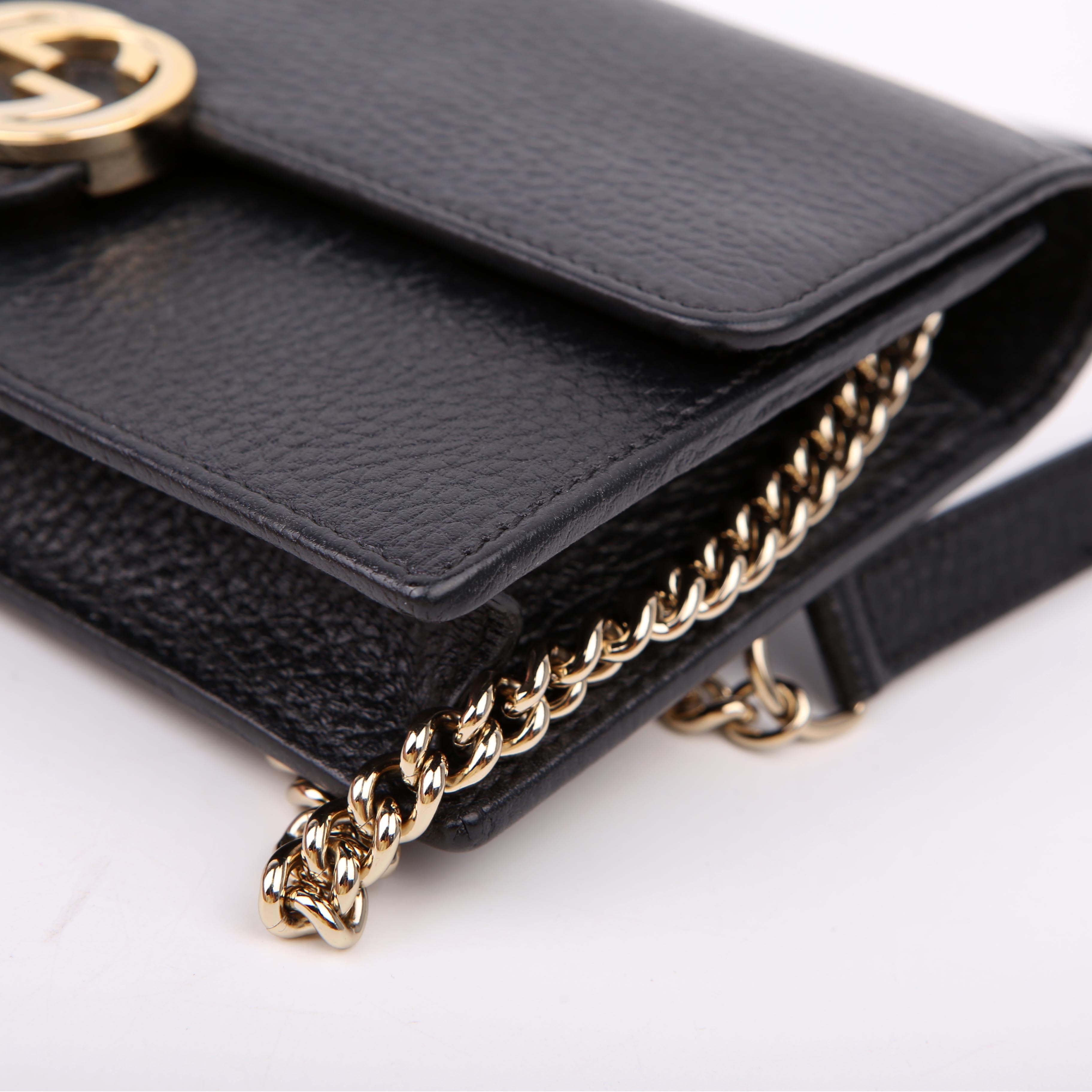 Gucci 615523 Interlocking GG Wallet On Chain Calfskin Black