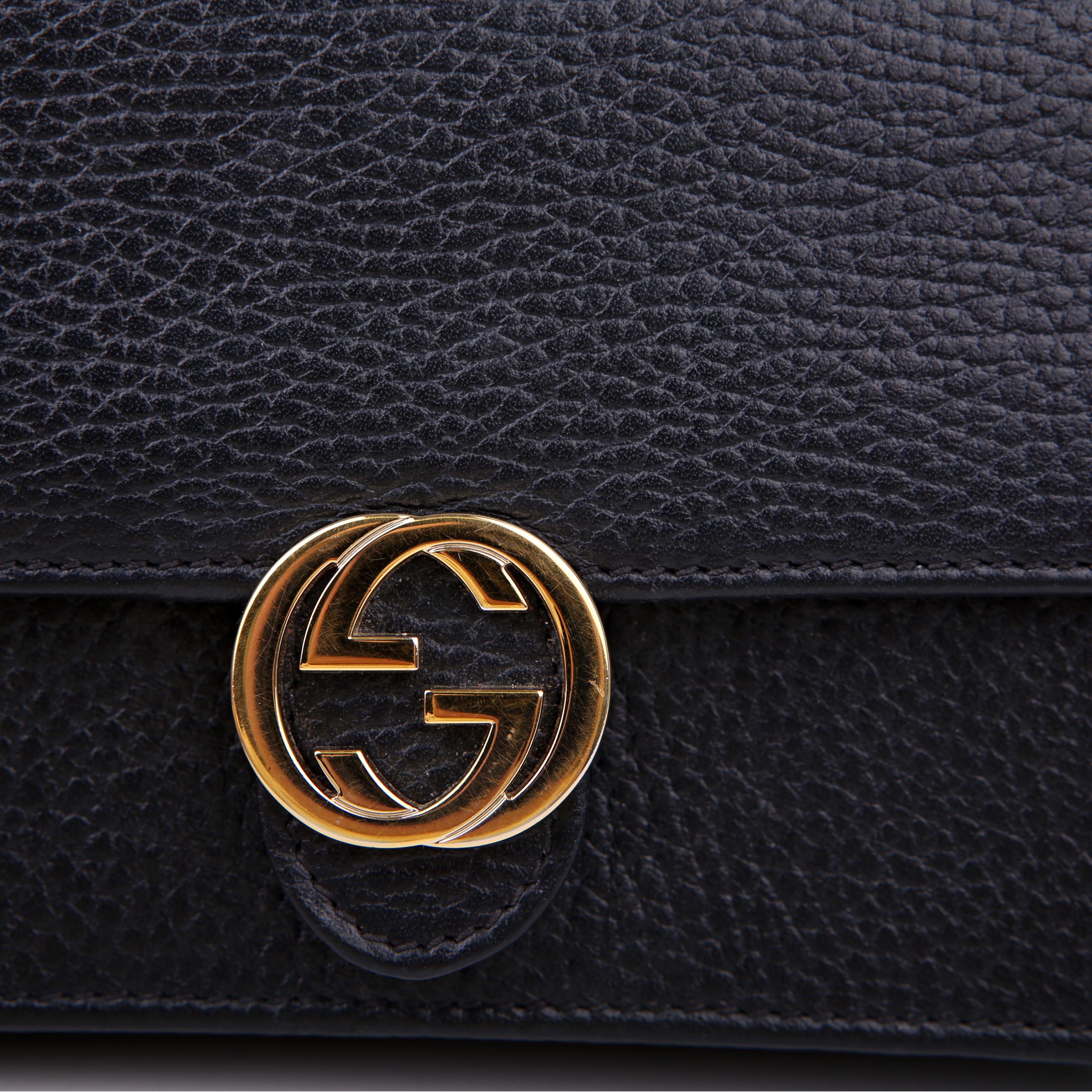 Gucci 615523 Interlocking GG Wallet On Chain Calfskin Black