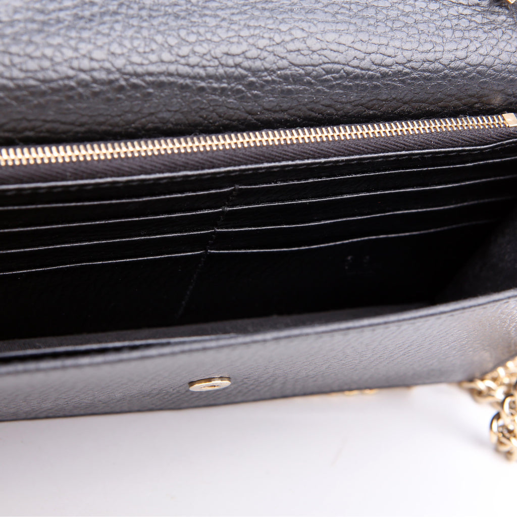 Gucci 615523 Interlocking GG Wallet On Chain Calfskin Black