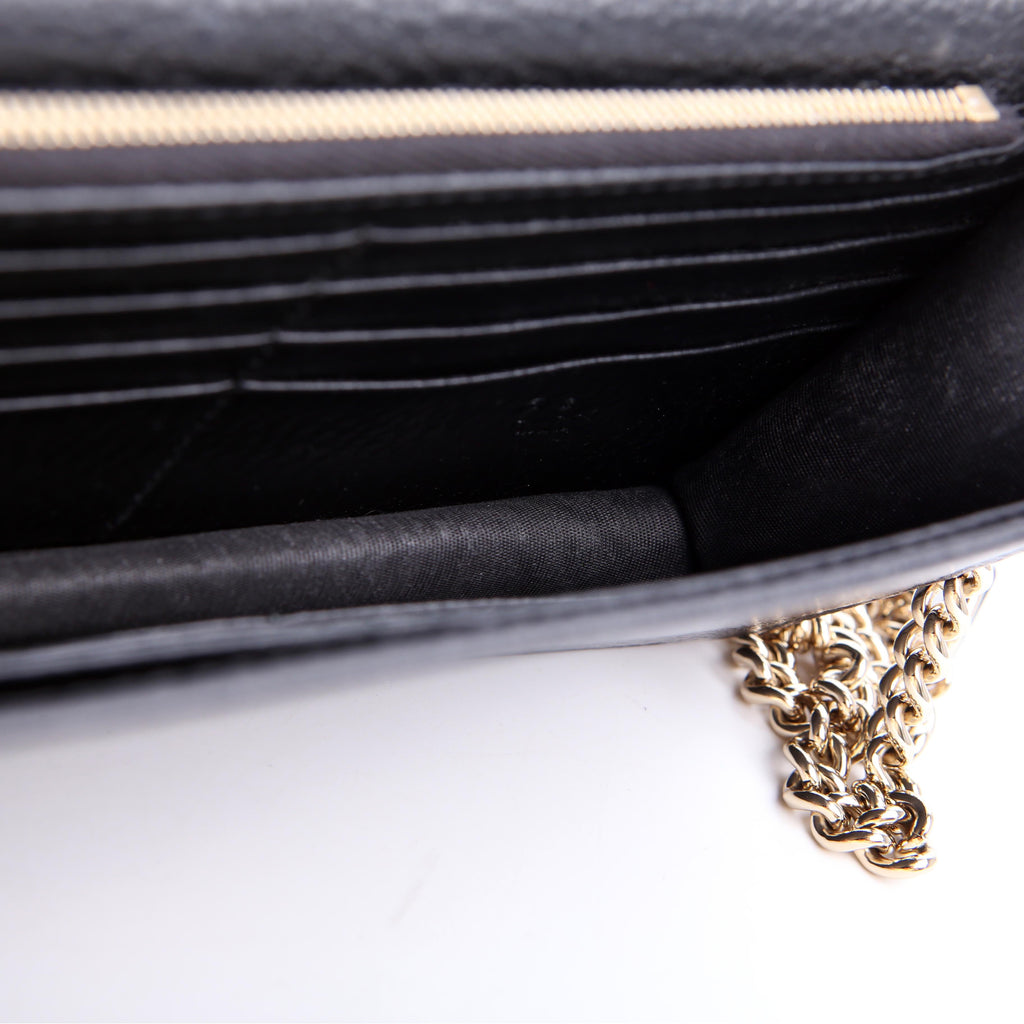 Gucci 615523 Interlocking GG Wallet On Chain Calfskin Black