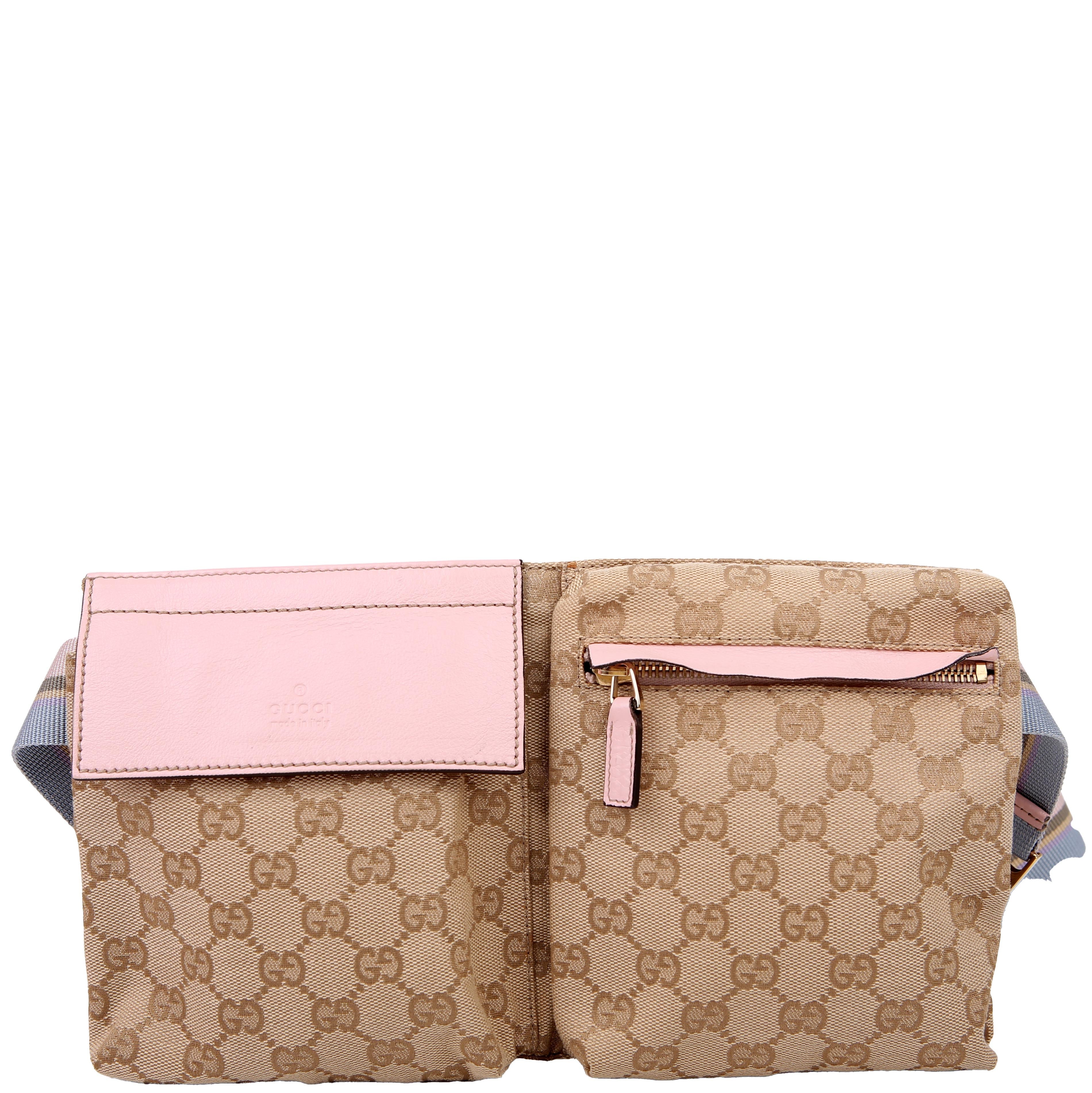 28566 GG Canvas Waist Bag Tan/Pink