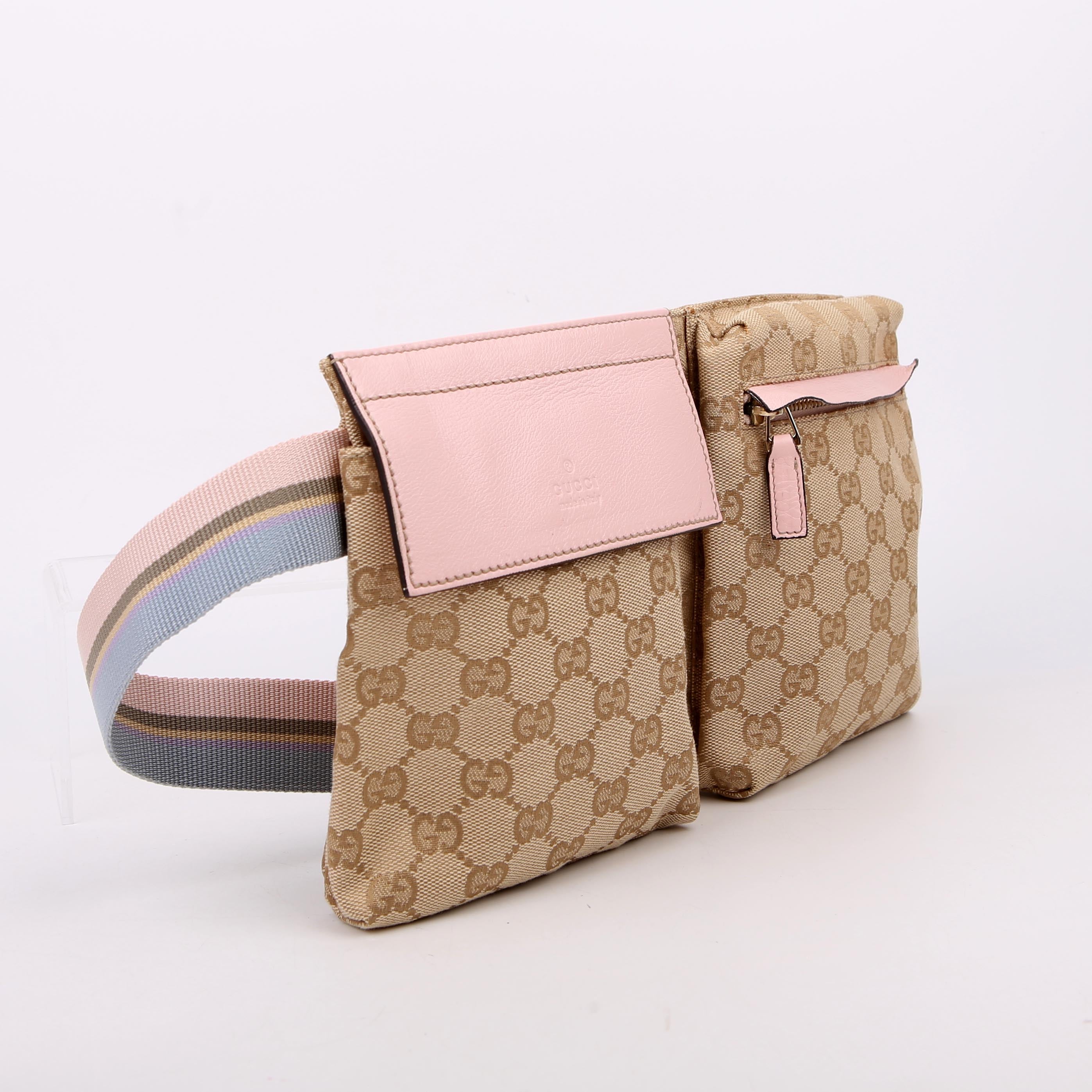 28566 GG Canvas Waist Bag Tan/Pink