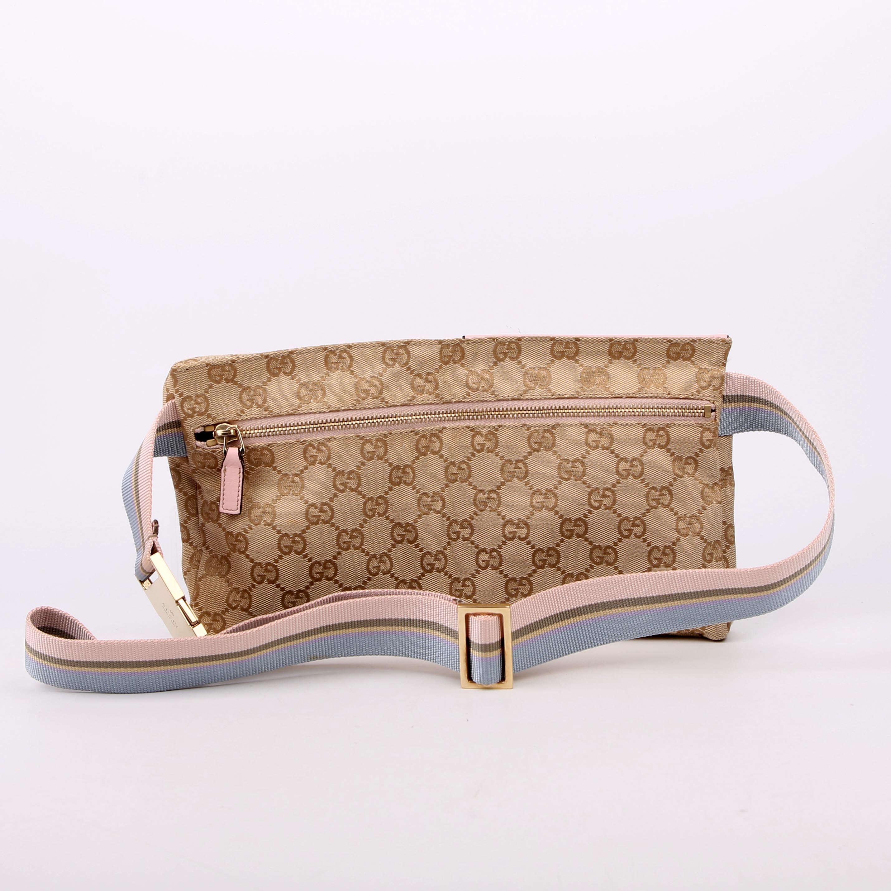 28566 GG Canvas Waist Bag Tan/Pink