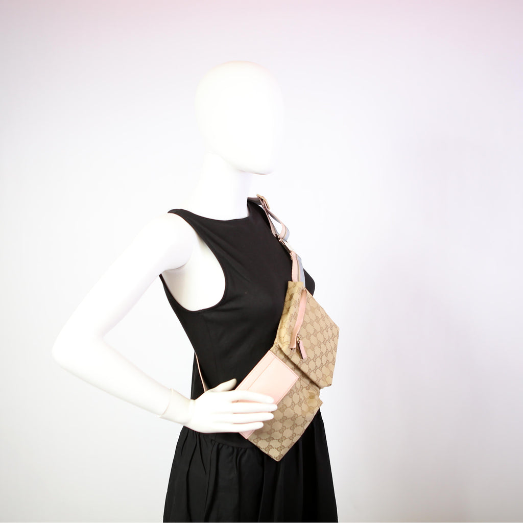 28566 GG Canvas Waist Bag Tan/Pink
