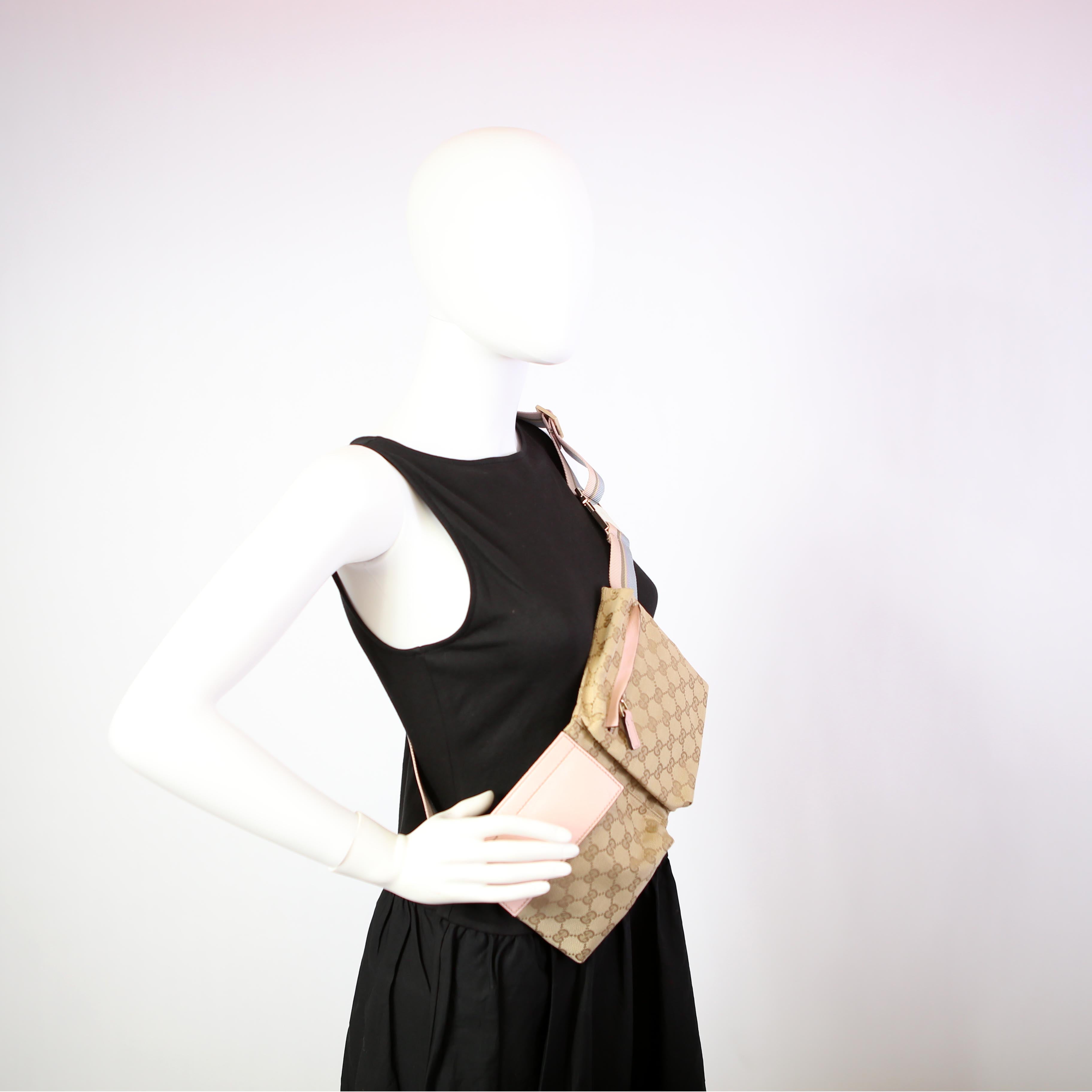 28566 GG Canvas Waist Bag Tan/Pink