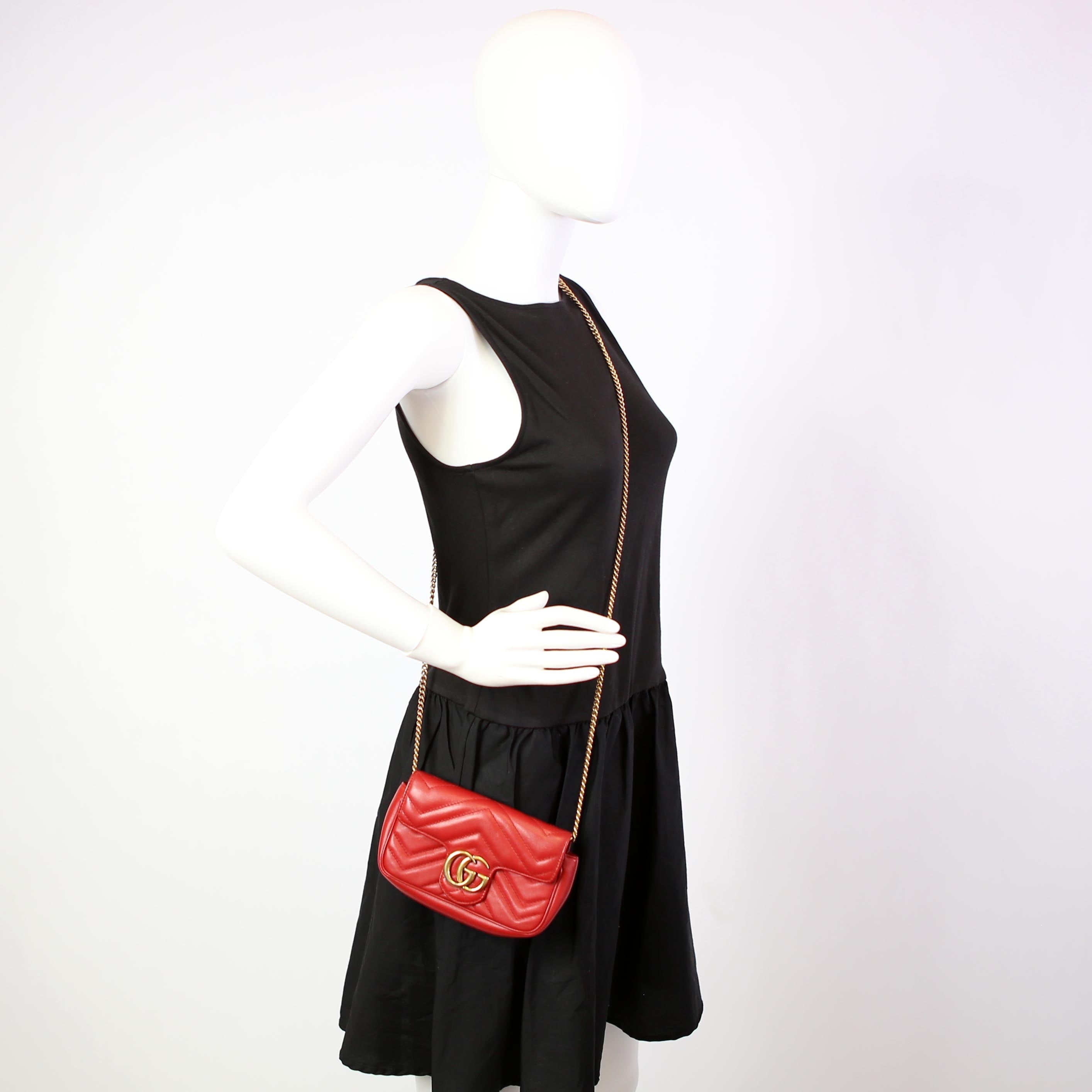 476433 Marmont Leather Super Mini Flap Red