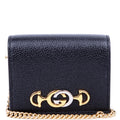 Gucci 570660 Zumi Leather Card Case with Chain Black