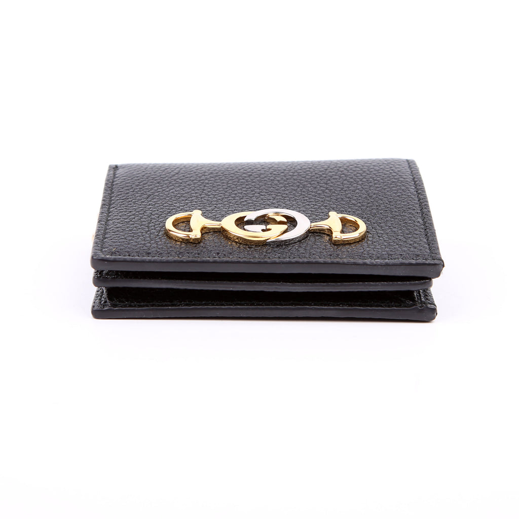 Gucci 570660 Zumi Leather Card Case with Chain Black
