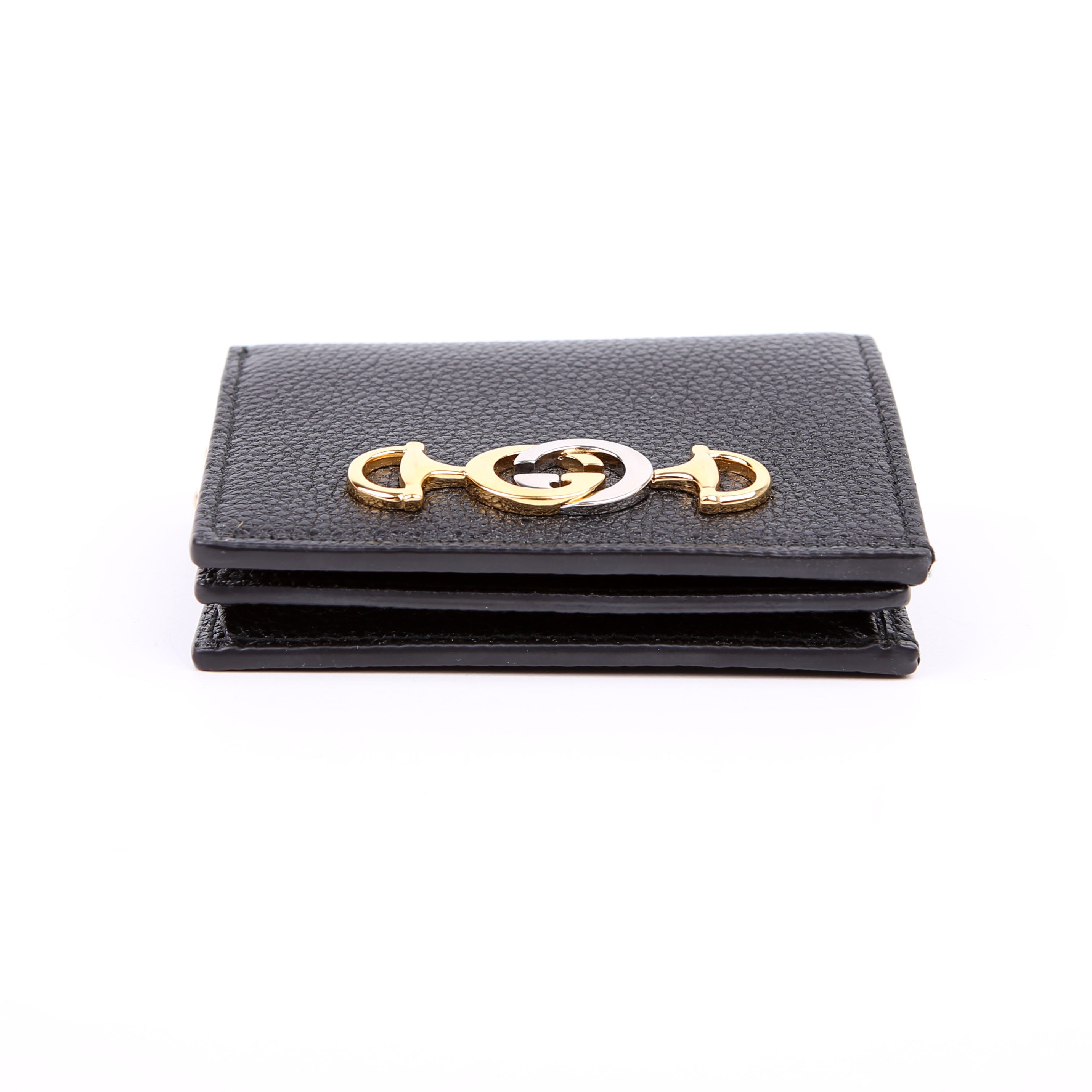 Gucci 570660 Zumi Leather Card Case with Chain Black