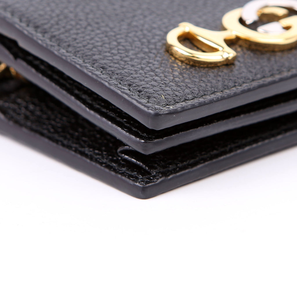 Gucci 570660 Zumi Leather Card Case with Chain Black