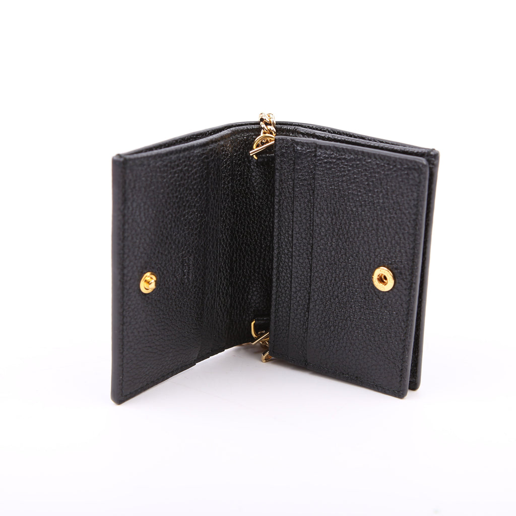 Gucci 570660 Zumi Leather Card Case with Chain Black