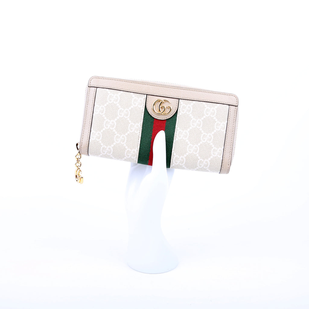 Gucci 523154 GG Supreme Ophidia Zip Wallet Tan