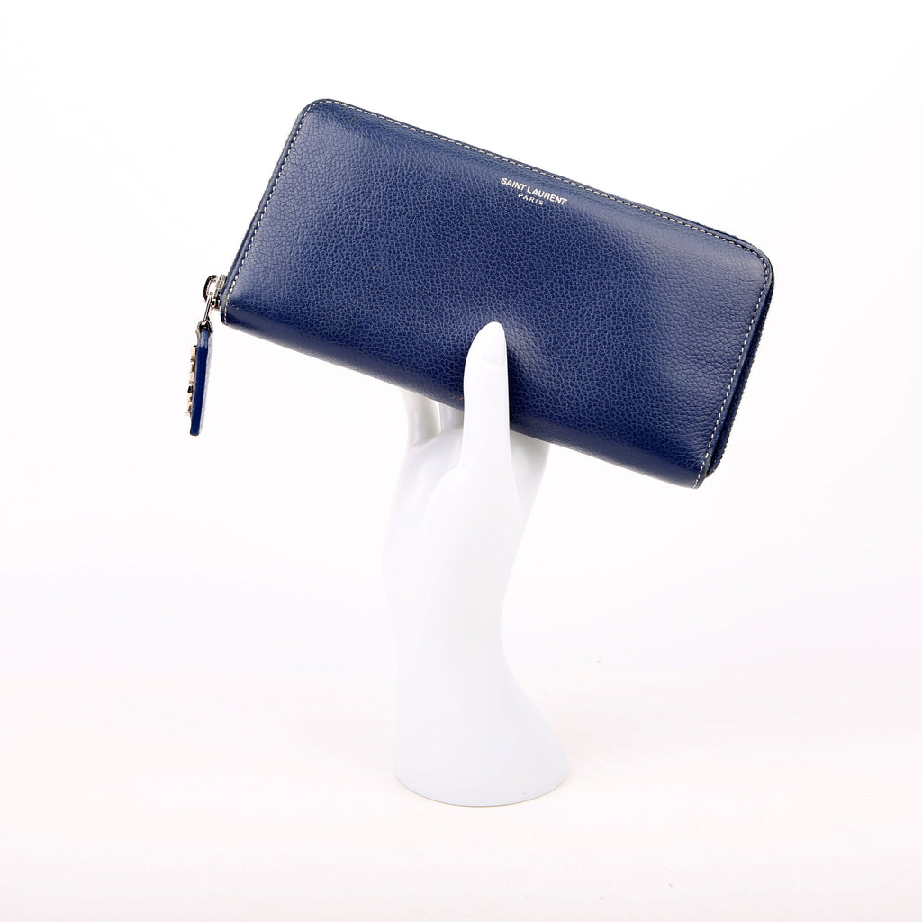 SAINT LAURENT Logo Zip Around Wallet 414680 Blue