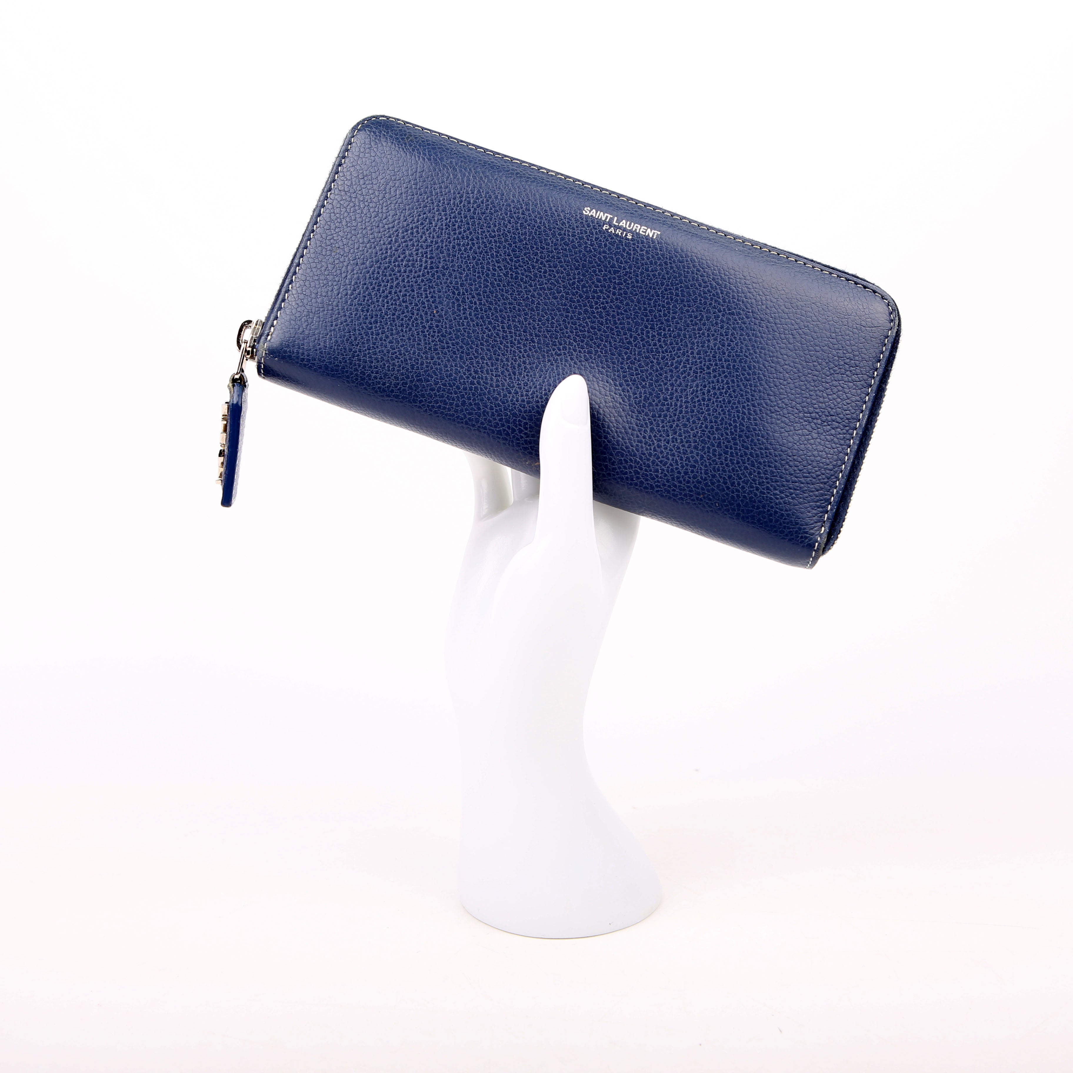 SAINT LAURENT Logo Zip Around Wallet 414680 Blue