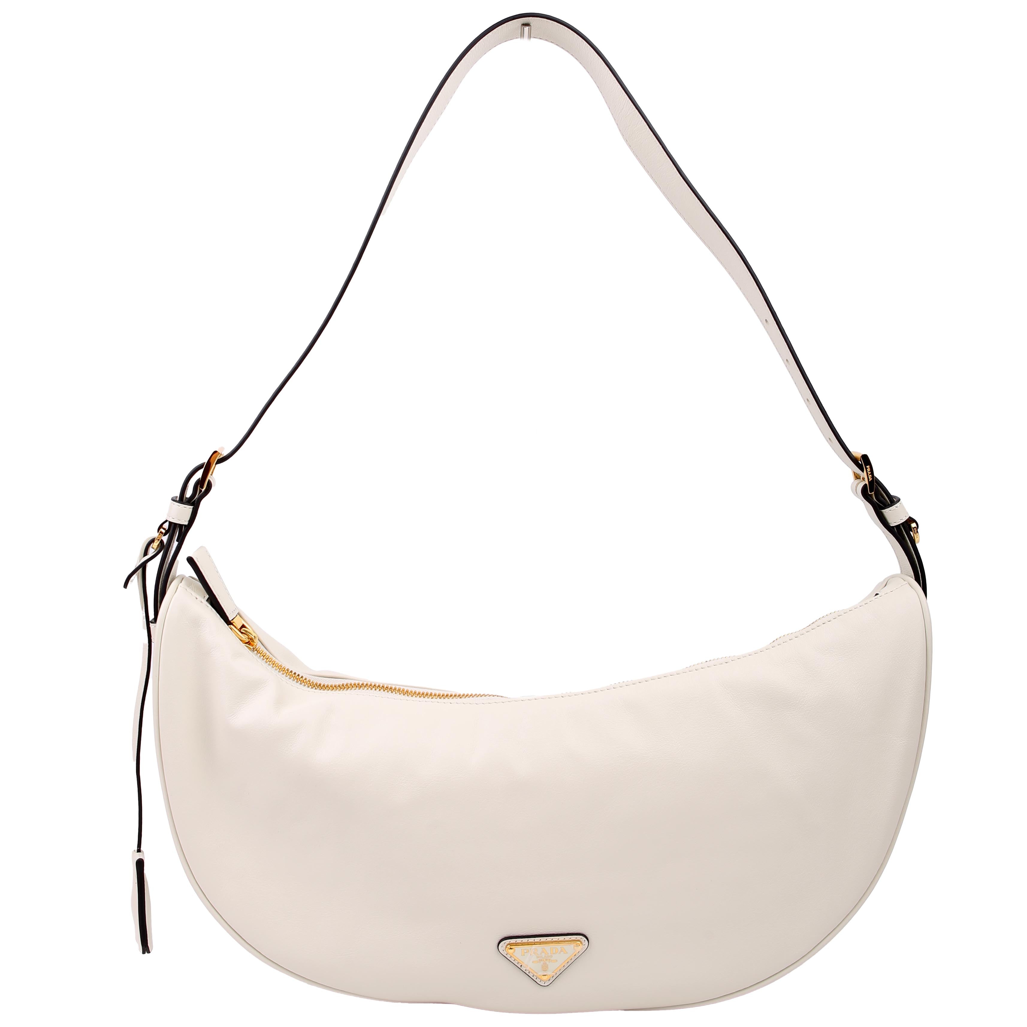 Prada 1BC255 Demi-Lune Shoulder Bag Large Calfskin White