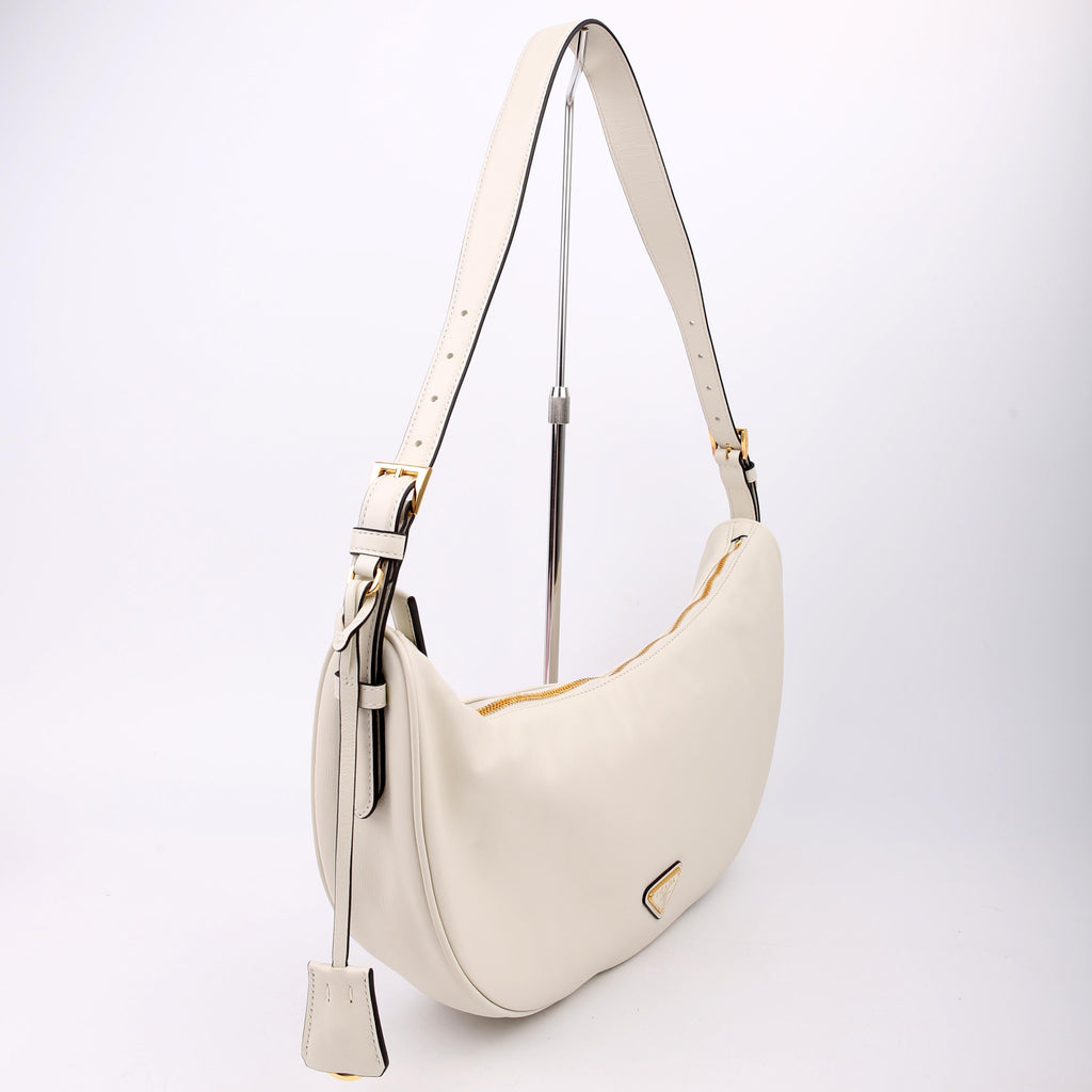 Prada 1BC255 Demi-Lune Shoulder Bag Large Calfskin White