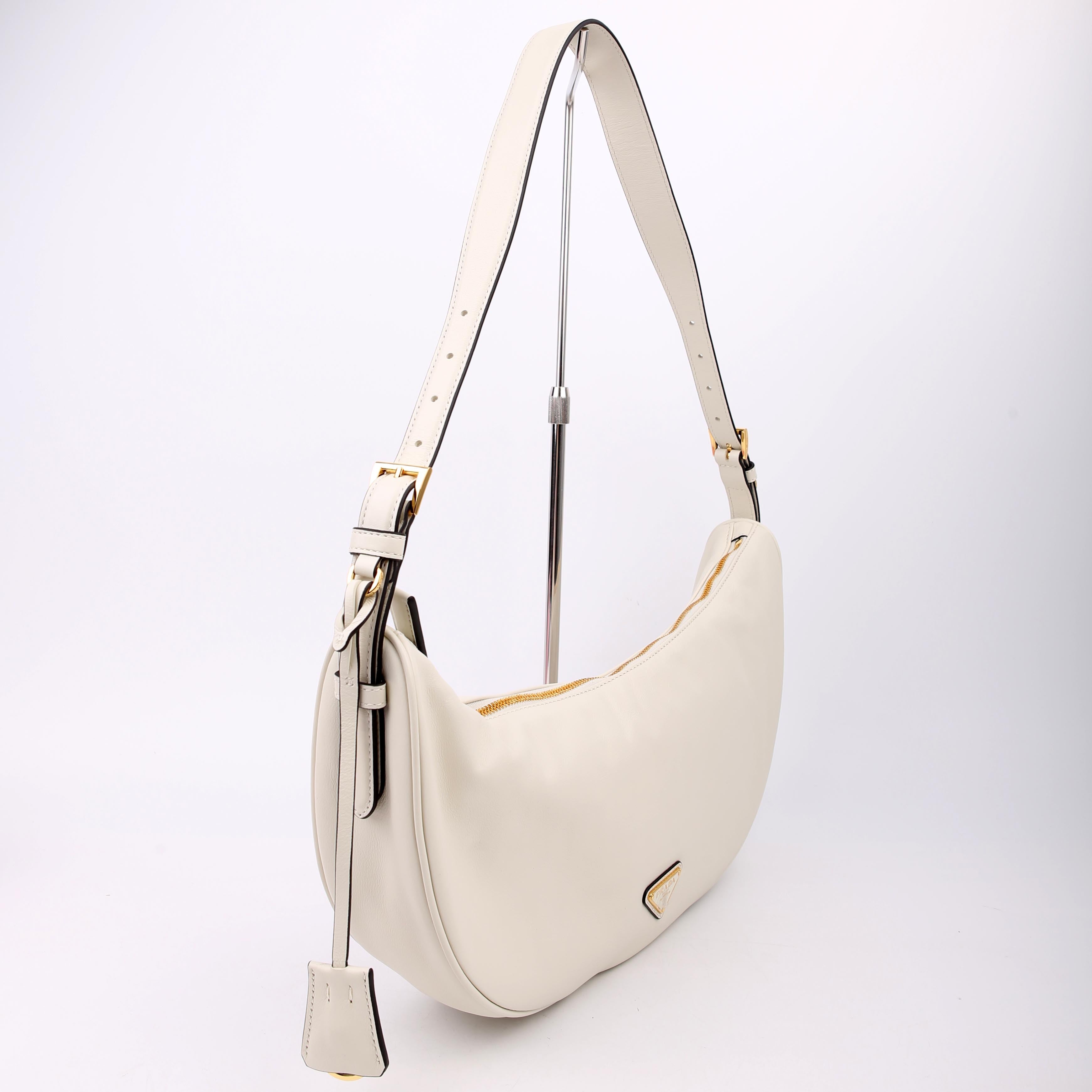 Prada 1BC255 Demi-Lune Shoulder Bag Large Calfskin White
