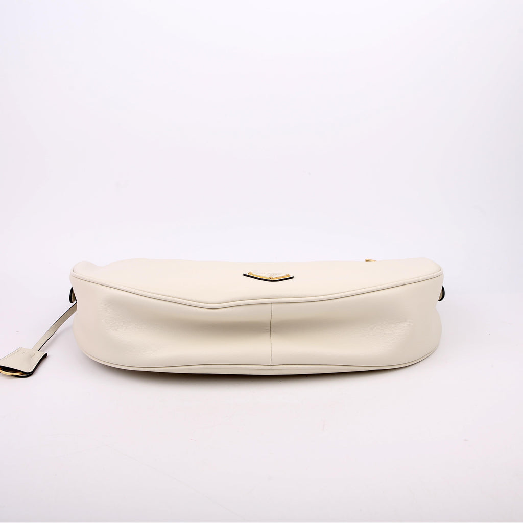 Prada 1BC255 Demi-Lune Shoulder Bag Large Calfskin White