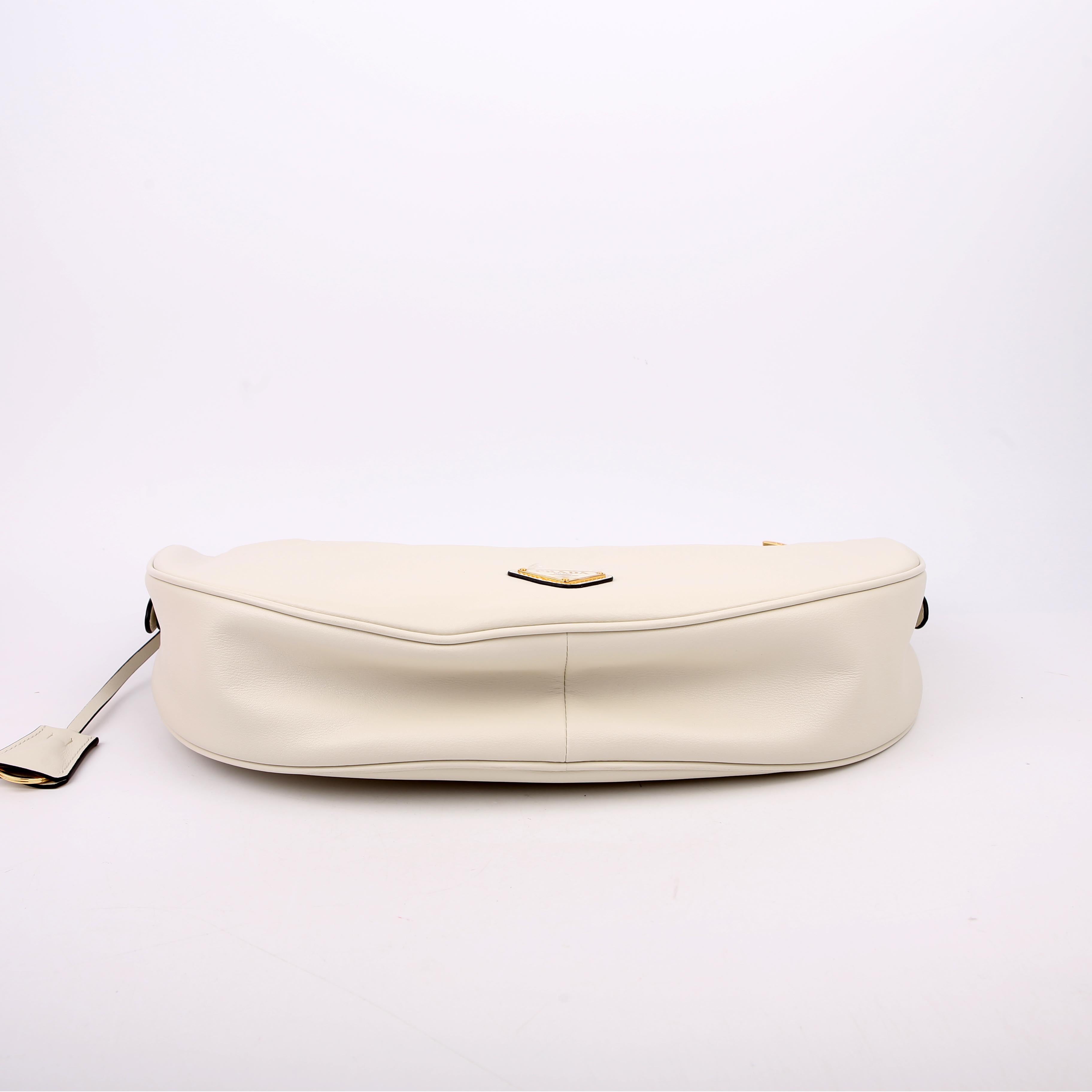 Prada 1BC255 Demi-Lune Shoulder Bag Large Calfskin White