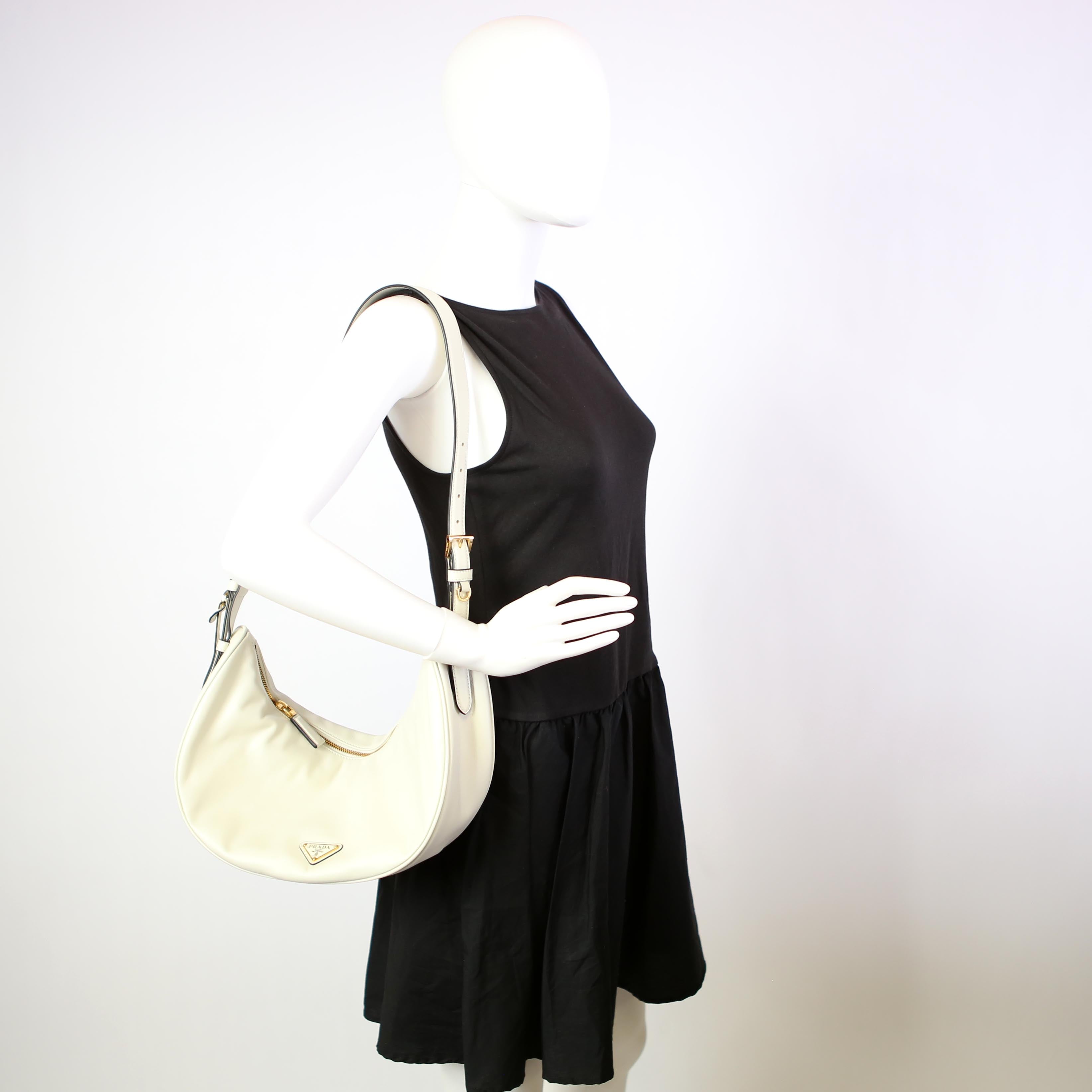 Prada 1BC255 Demi-Lune Shoulder Bag Large Calfskin White