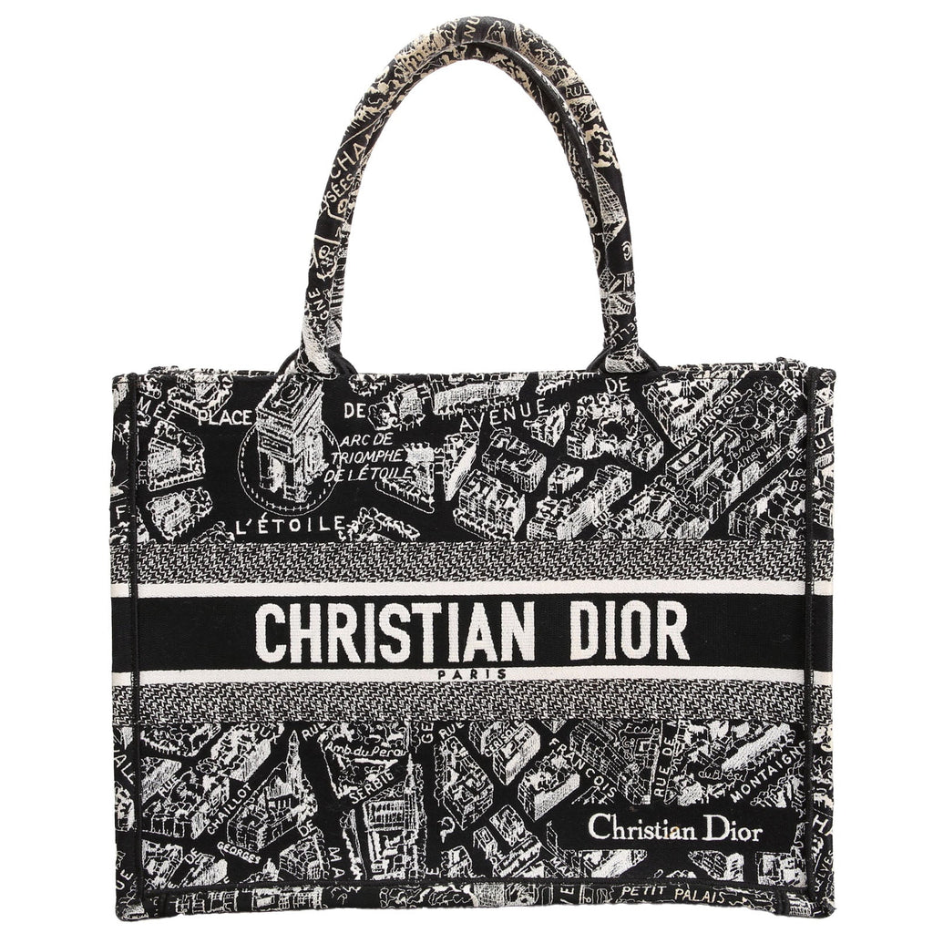 Dior Book Tote Embossed Plan De Paris Medium Black